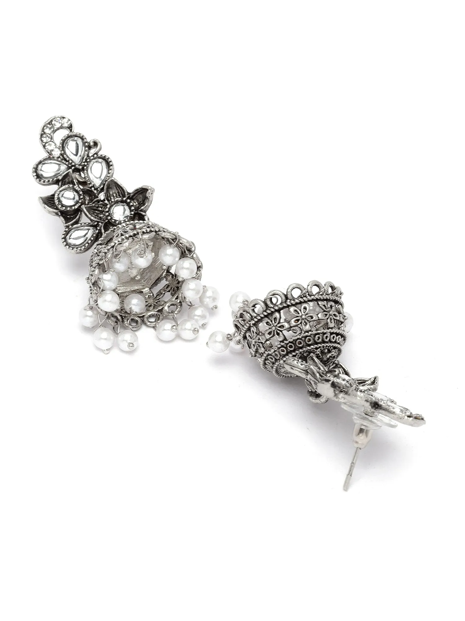 Karatcart Oxidised Silver Floral Dangler Earrings for Women