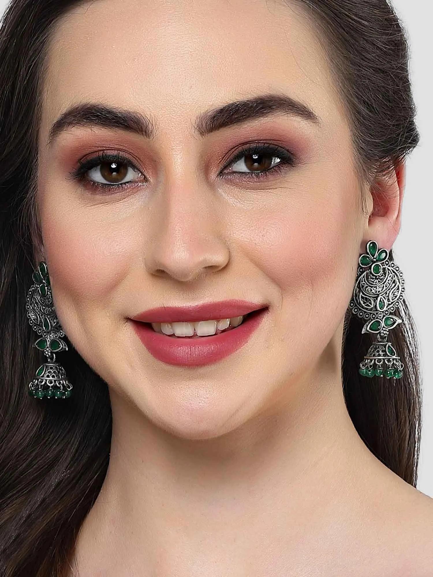 Karatcart Oxidised Silver Green Beads and Stone Studded Dangler Earring for Women