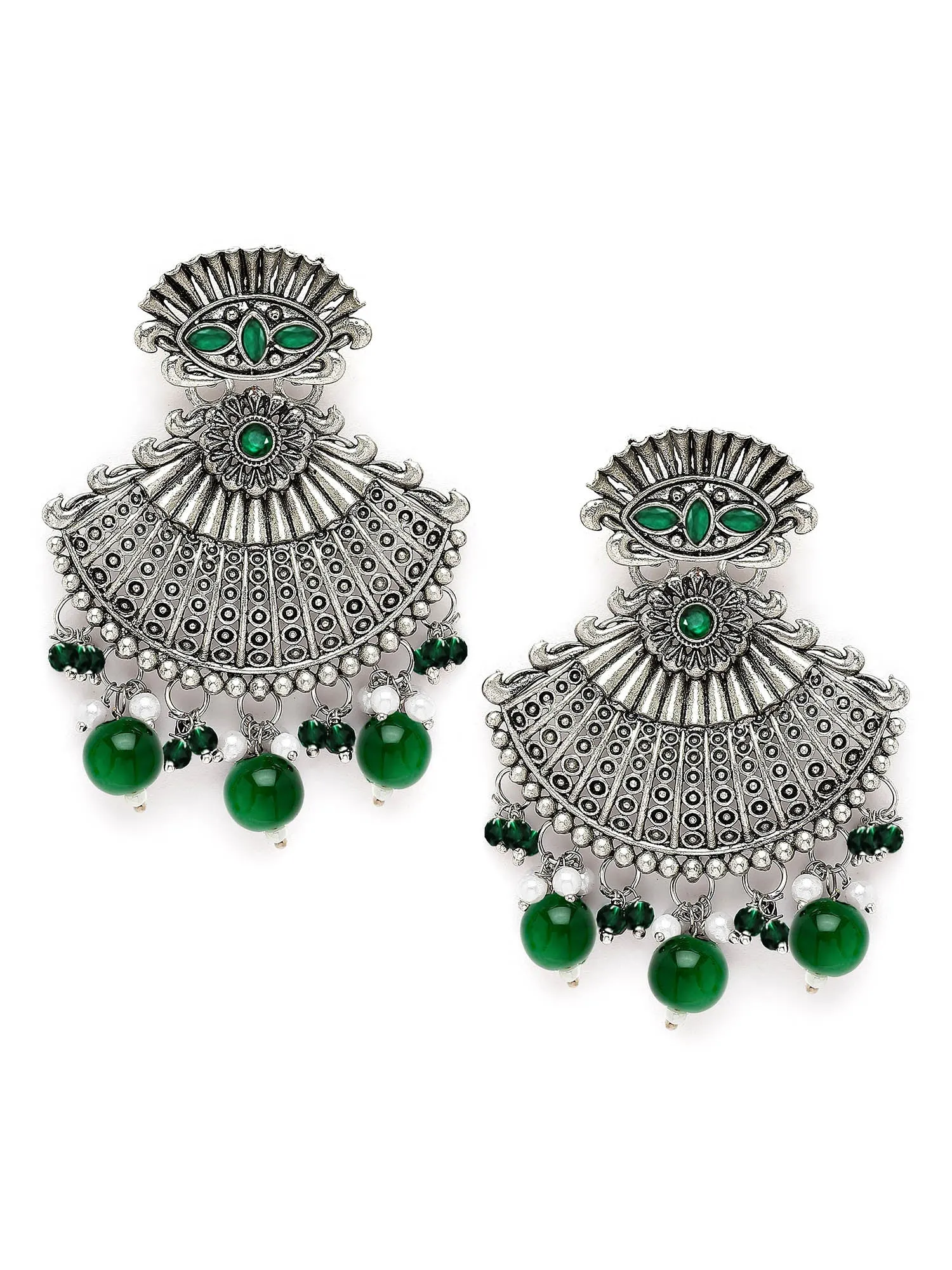 Karatcart Oxidised-Silver Green Stone Dangler Earring for Women