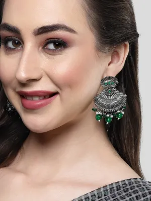 Karatcart Oxidised-Silver Green Stone Dangler Earring for Women