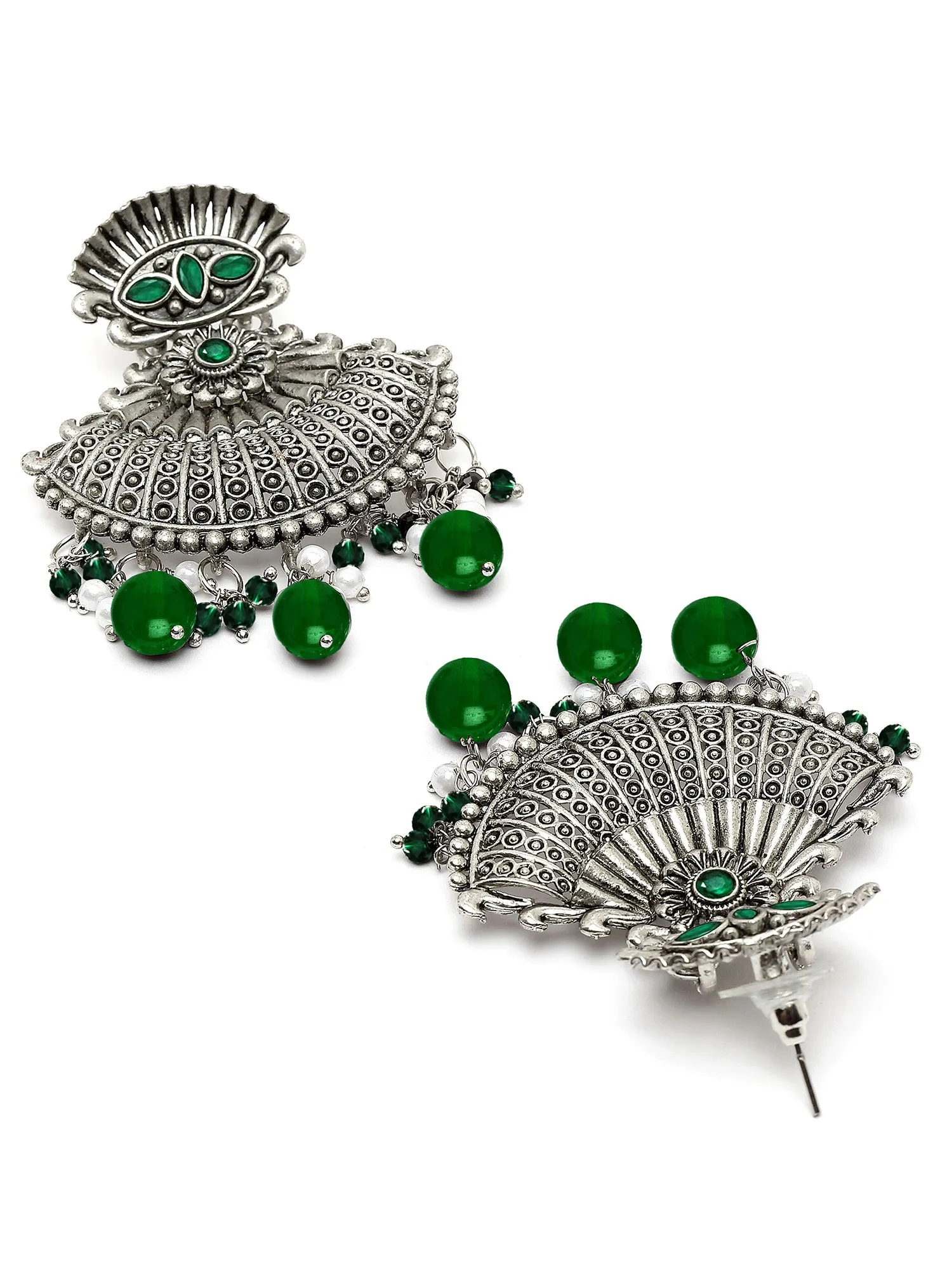 Karatcart Oxidised-Silver Green Stone Dangler Earring for Women