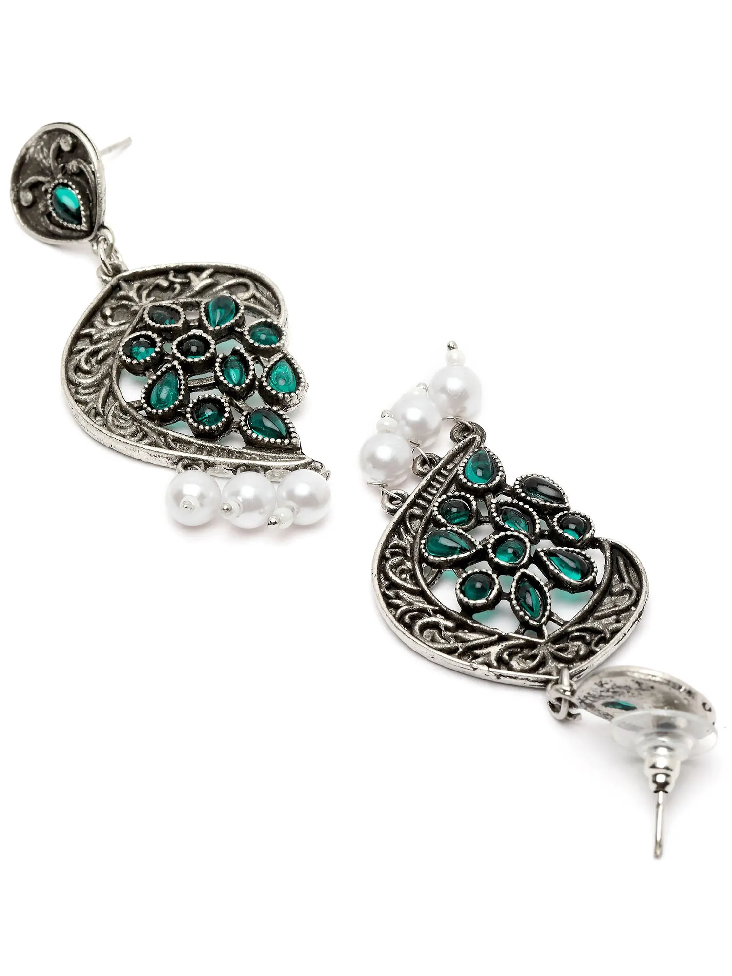 Karatcart Oxidised Silver Green Stone Drop Earring for Women