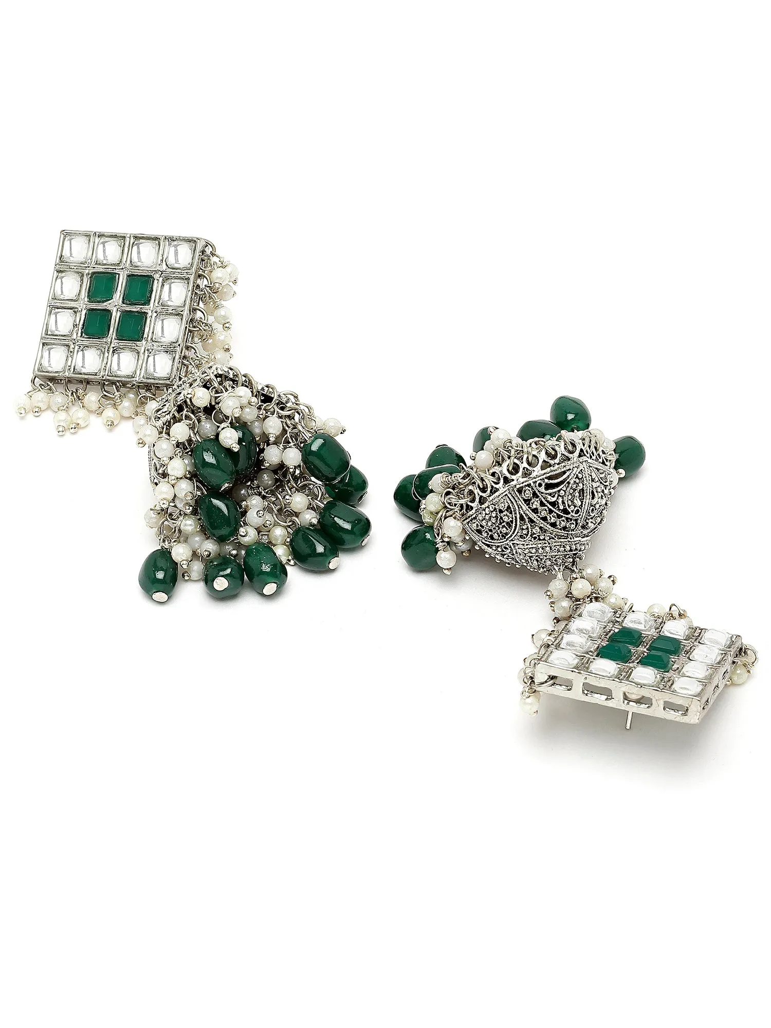 Karatcart Oxidised Silver Green Tumble Jhumki Earring for Women