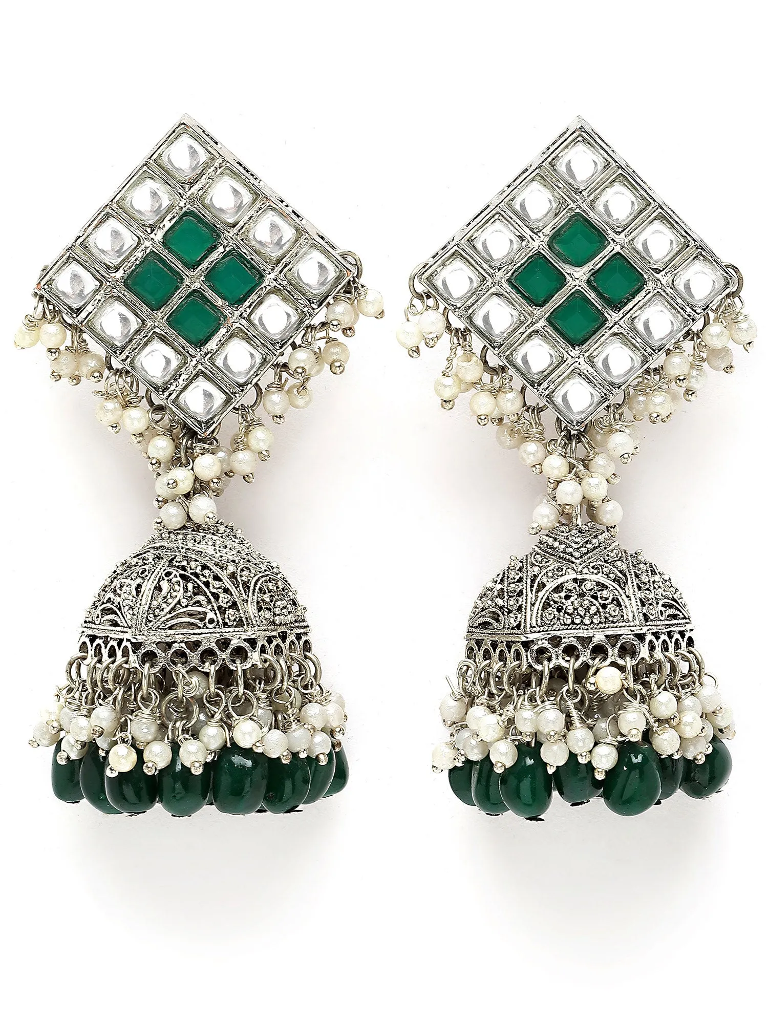 Karatcart Oxidised Silver Green Tumble Jhumki Earring for Women