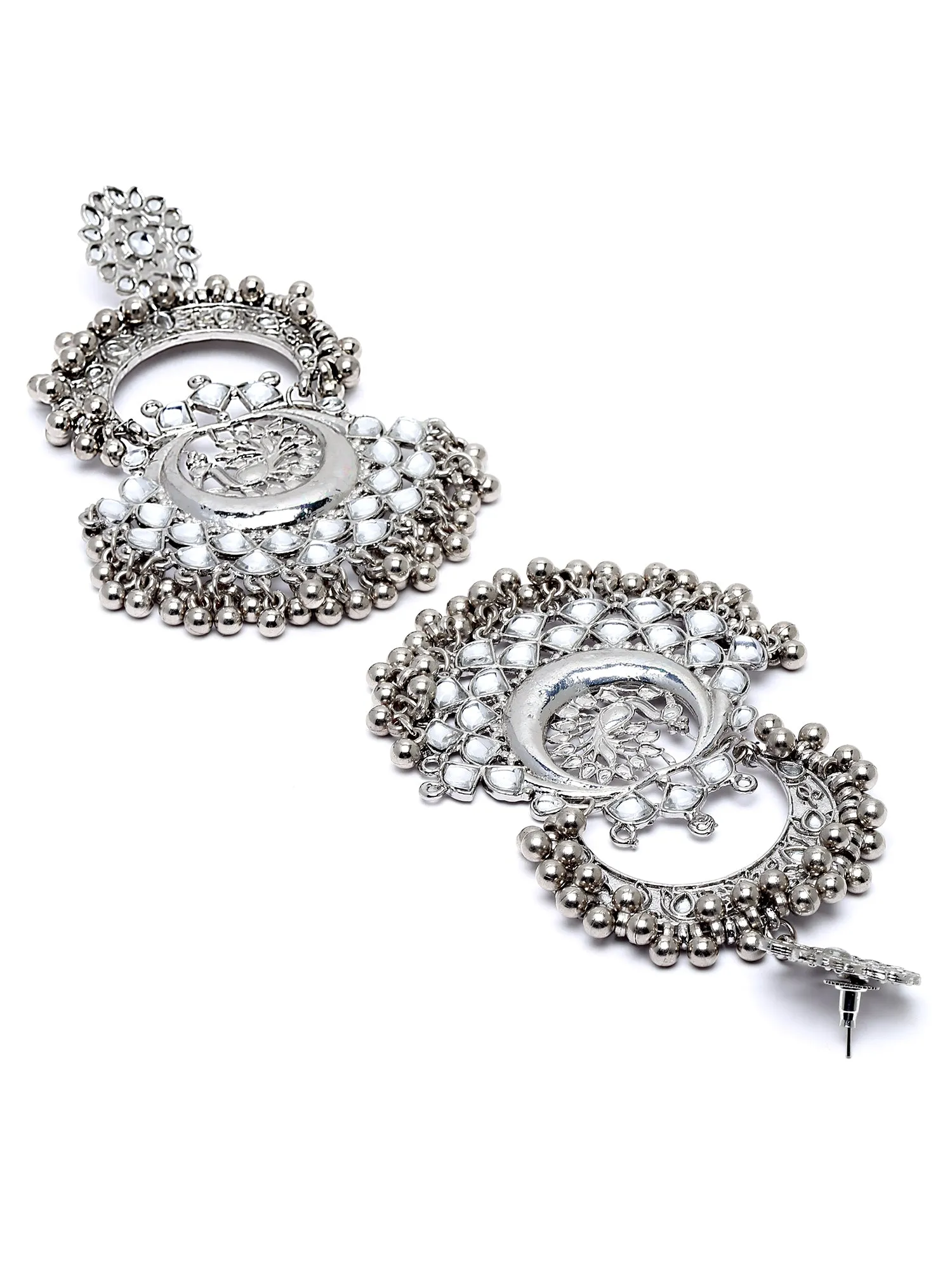 Karatcart Oxidised Silver Peacock Design Handcrafted Kundan Dangler Earrings for Women