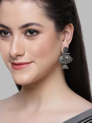 Karatcart Oxidised Silver Pearl and Kundan Studded Drop Jhumki Earrings for Women