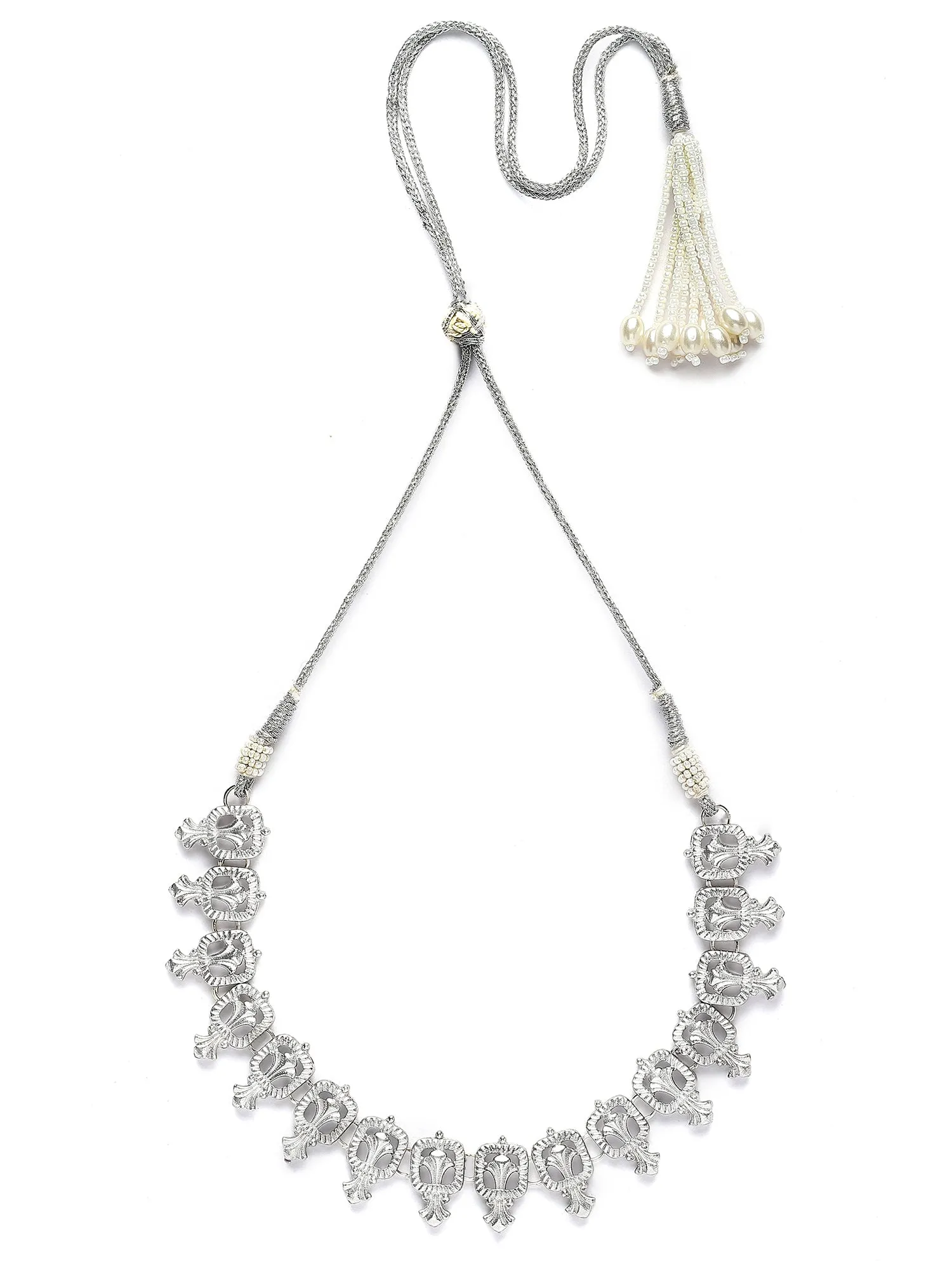 Karatcart Oxidised Silver Plated Kundan Classic Necklace for Women