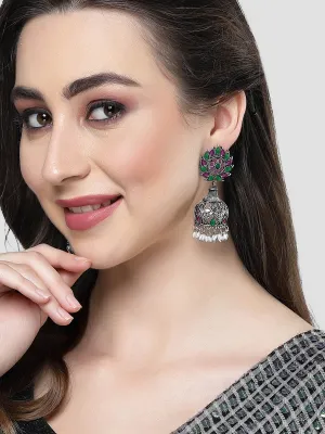 Karatcart Oxidised Silver Purple & Green Stone Drop Earring for Women