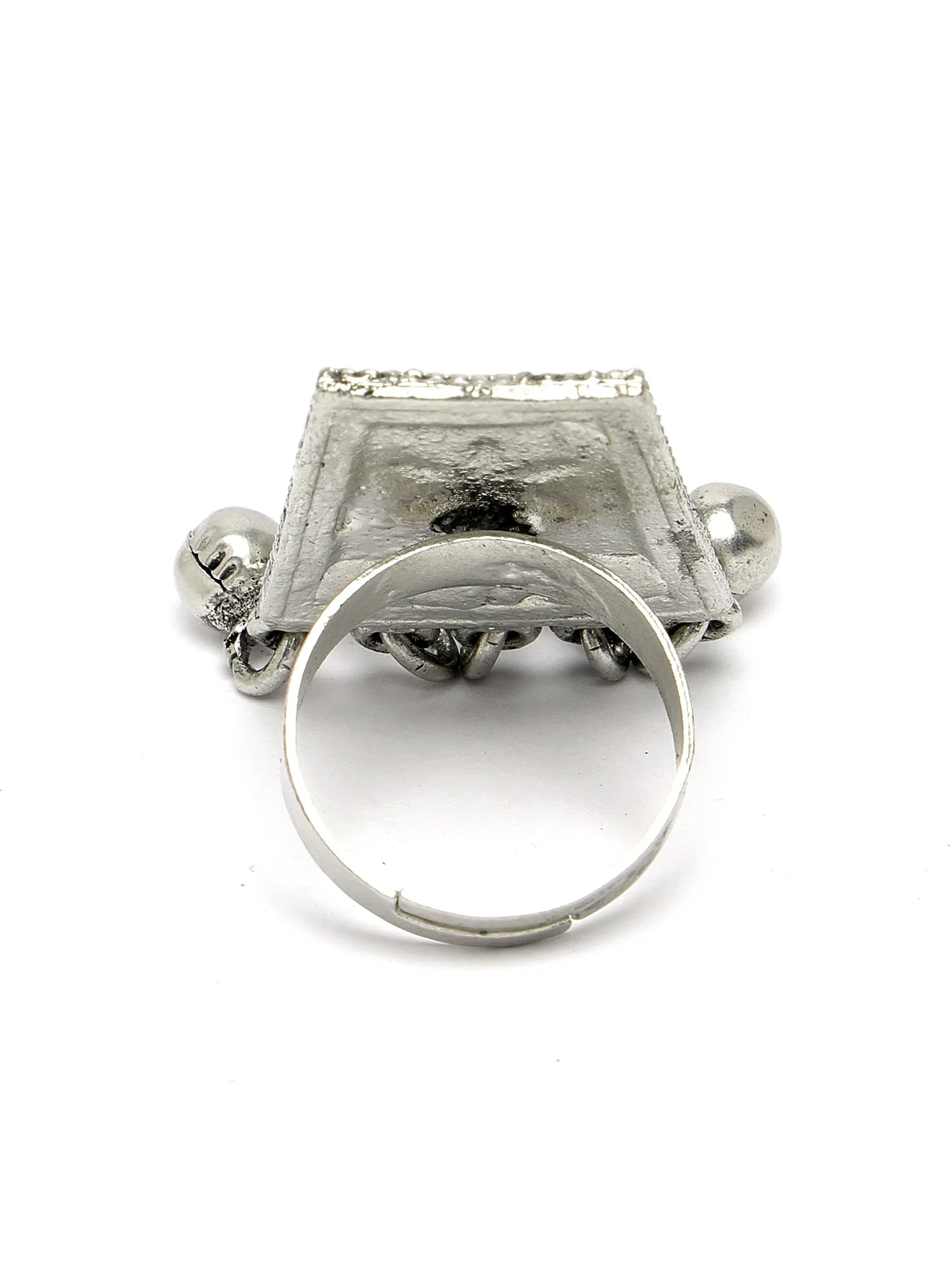 Karatcart Oxidised Silver Purple and Blue Meena Finger Ring for Women