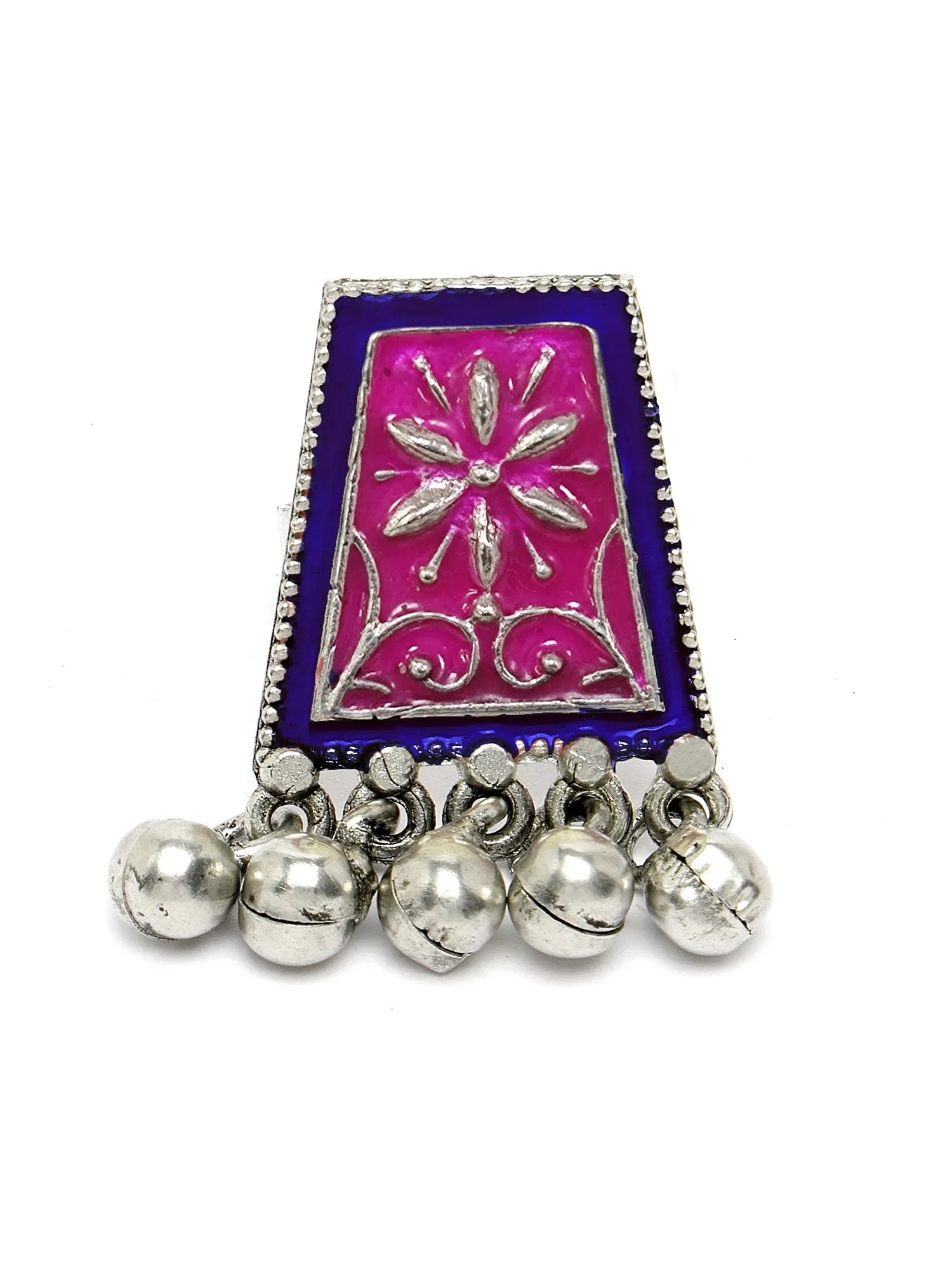 Karatcart Oxidised Silver Purple and Blue Meena Finger Ring for Women