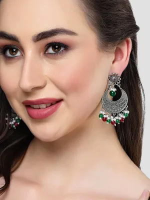 Karatcart Oxidised Silver Red and Green Beads Dangler Earrings for Women