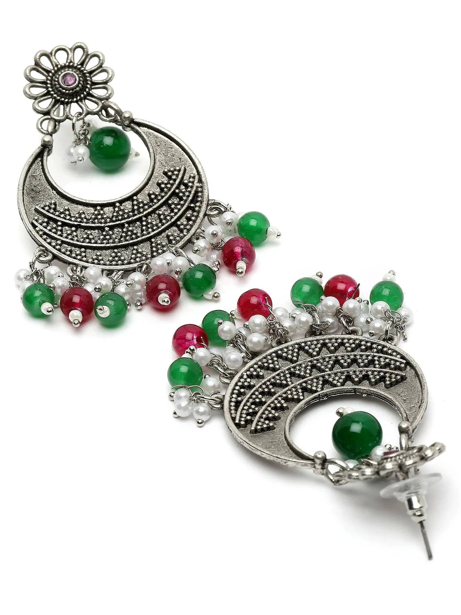 Karatcart Oxidised Silver Red and Green Beads Dangler Earrings for Women
