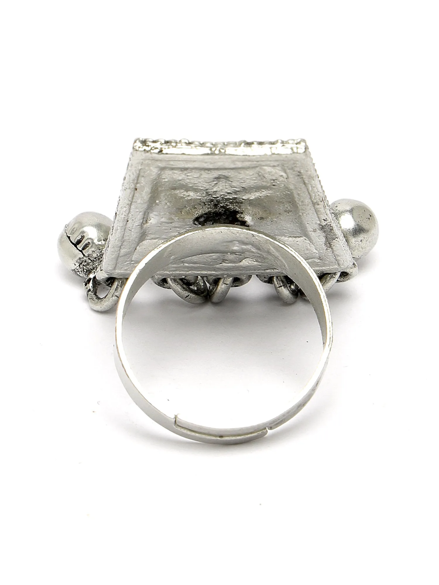 Karatcart Oxidised Silver Red Meena Finger Ring for Women