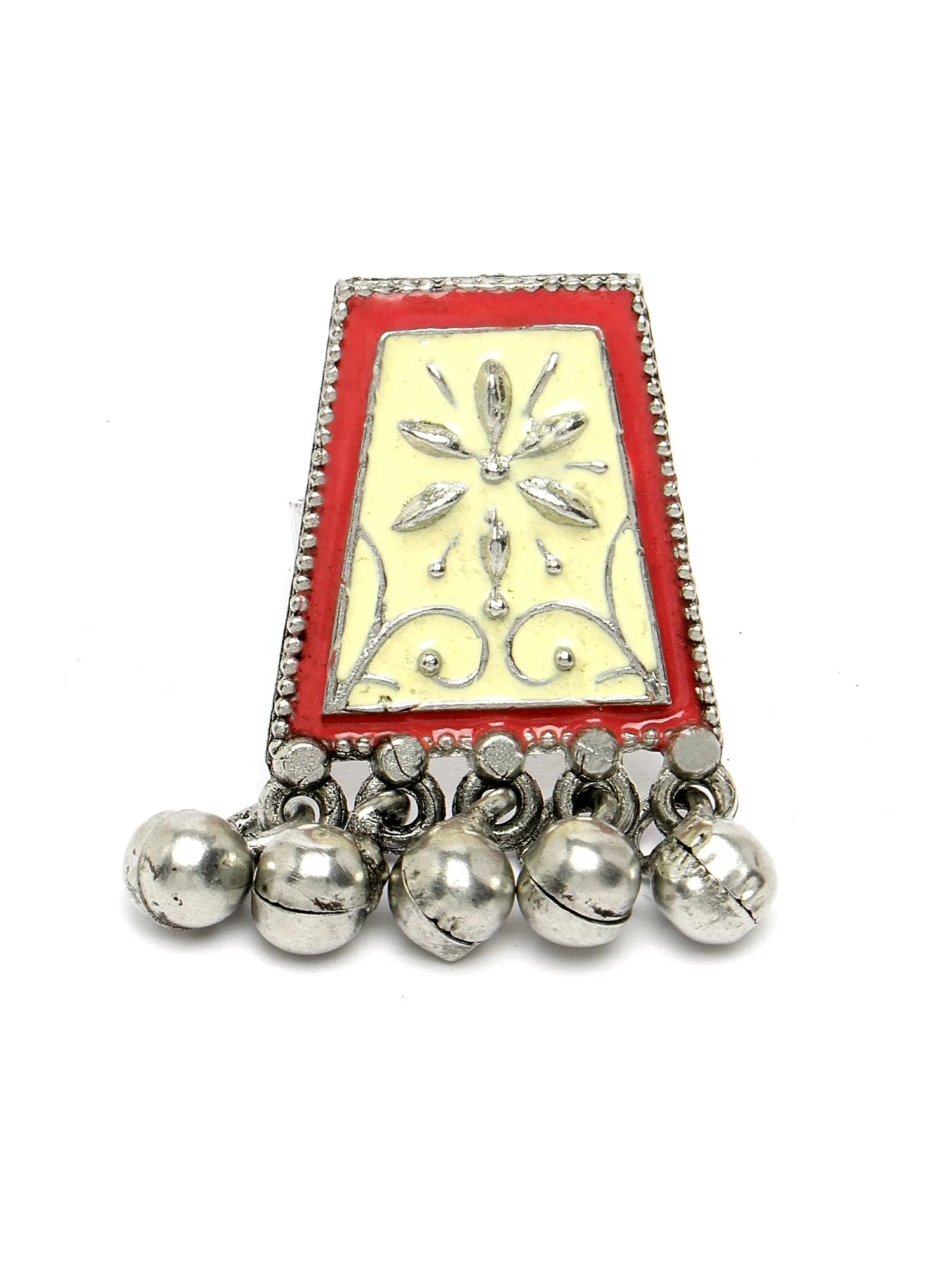 Karatcart Oxidised Silver Red Meena Finger Ring for Women