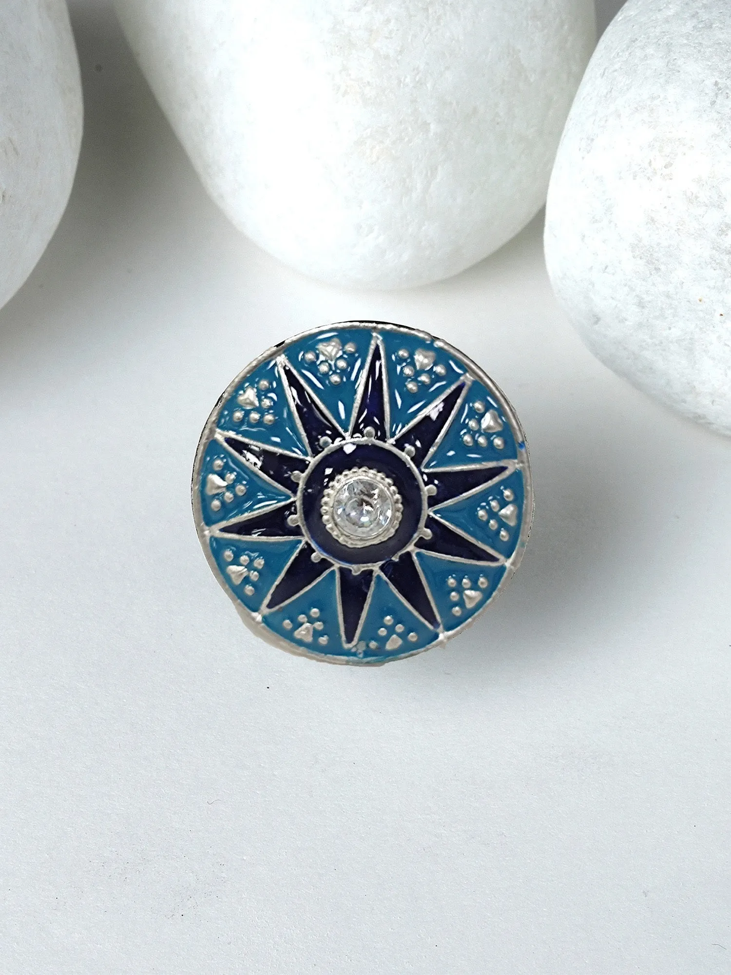 Karatcart Oxidised Silver Star Design Blue Meena Finger Ring for Women
