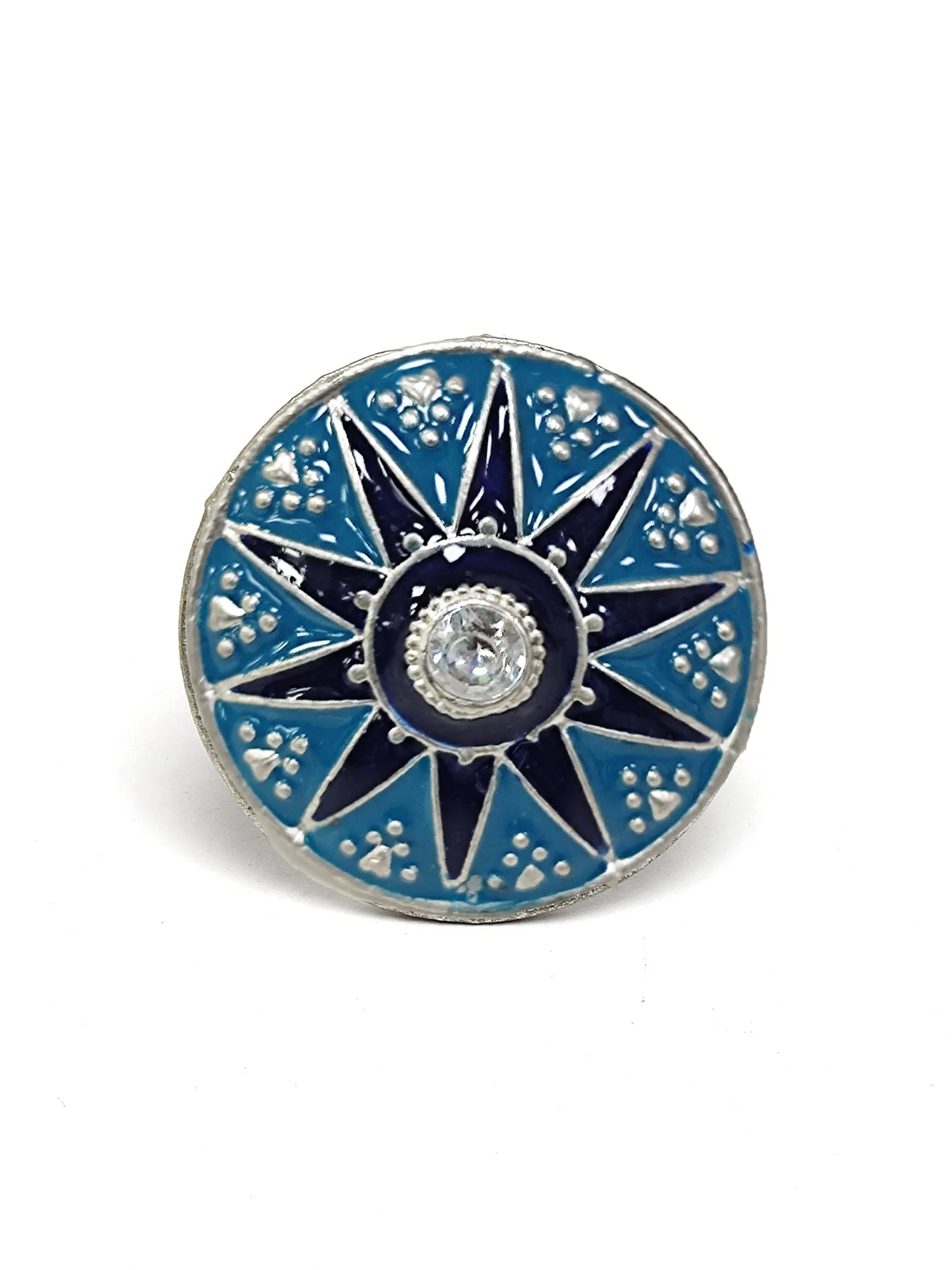 Karatcart Oxidised Silver Star Design Blue Meena Finger Ring for Women