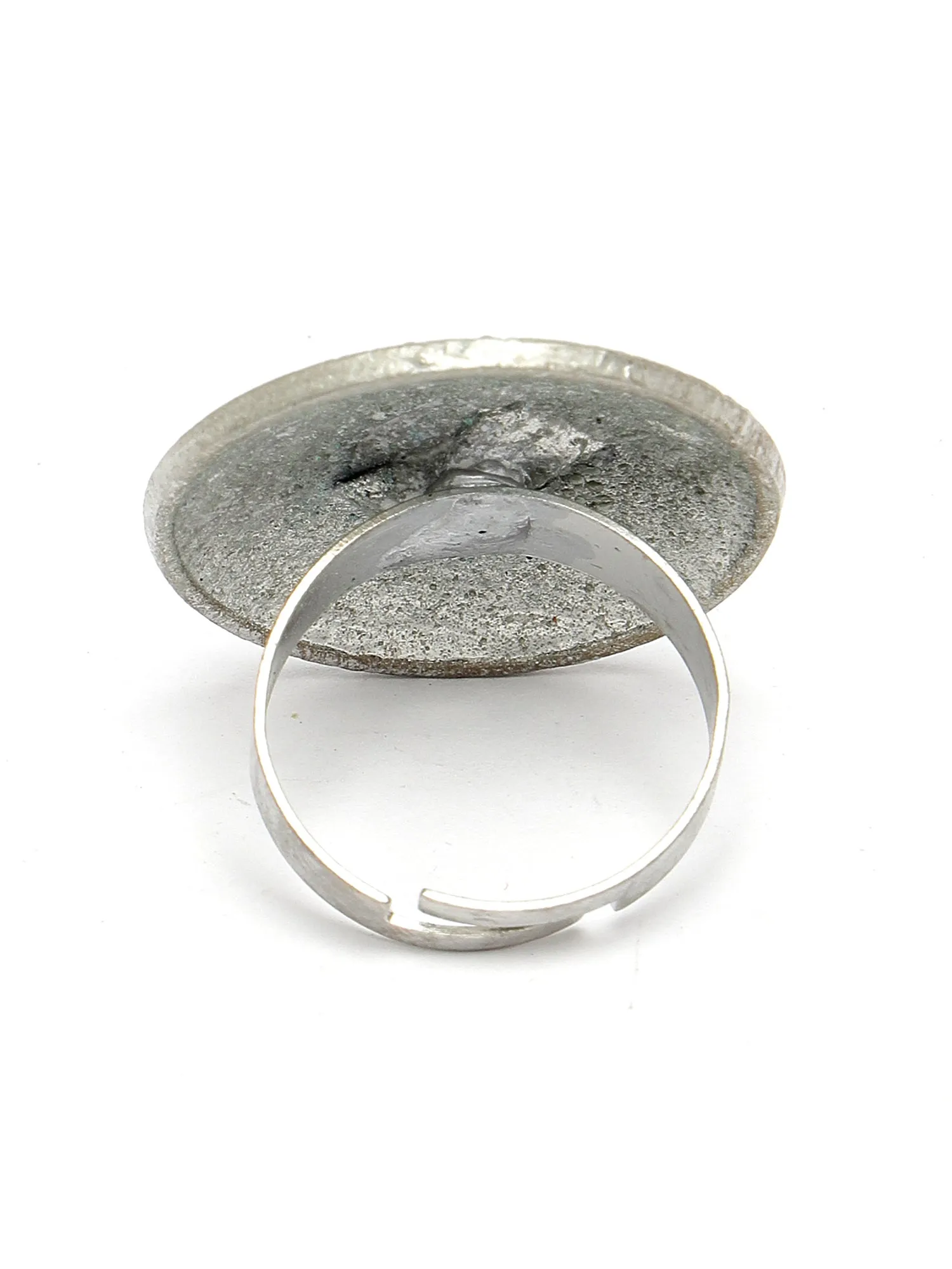 Karatcart Oxidised Silver Star Design Pink and Light Blue Meena Finger Ring for Women