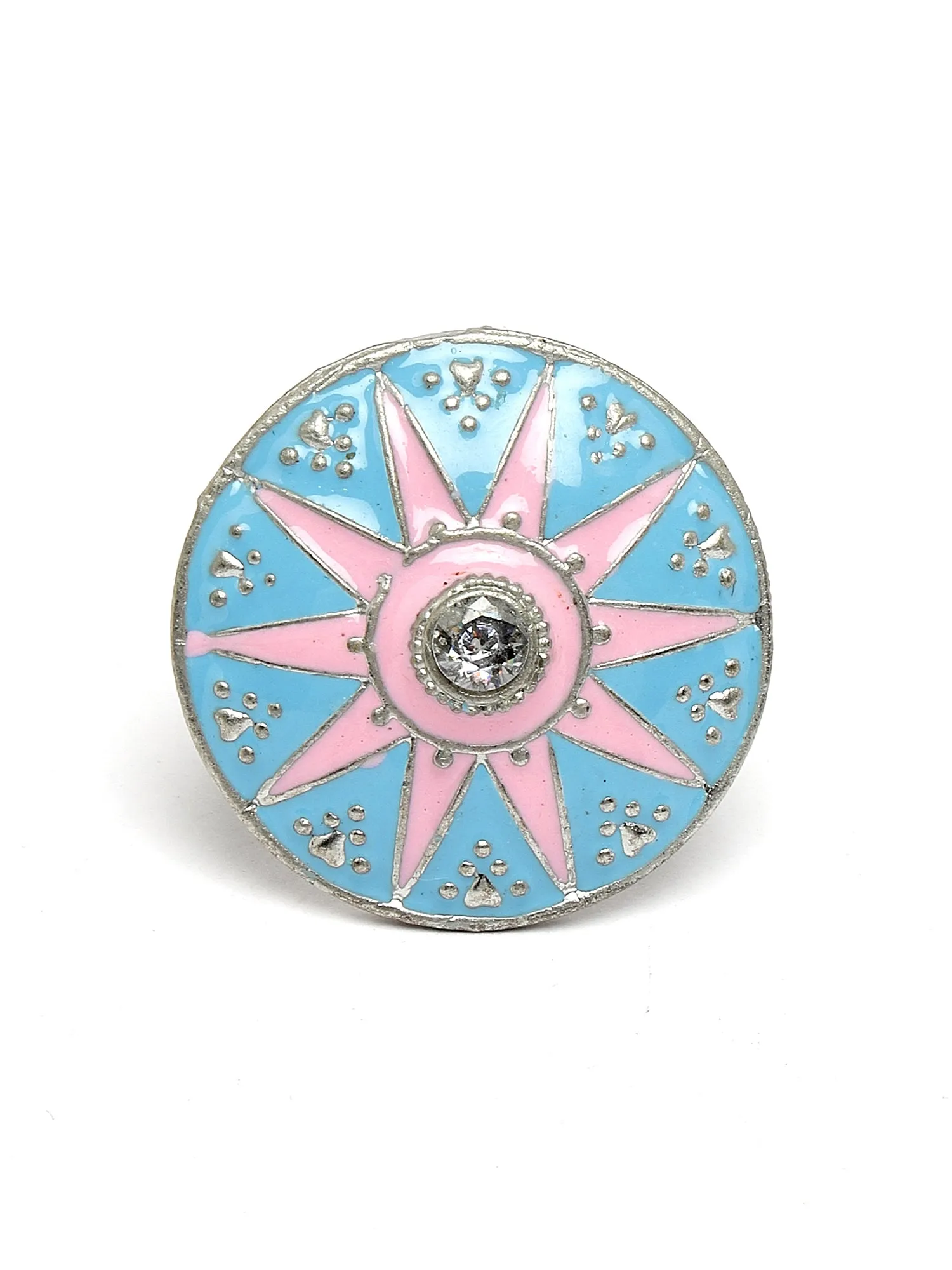Karatcart Oxidised Silver Star Design Pink and Light Blue Meena Finger Ring for Women