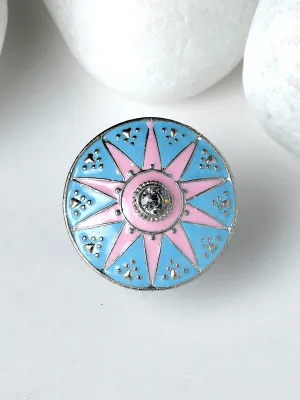 Karatcart Oxidised Silver Star Design Pink and Light Blue Meena Finger Ring for Women