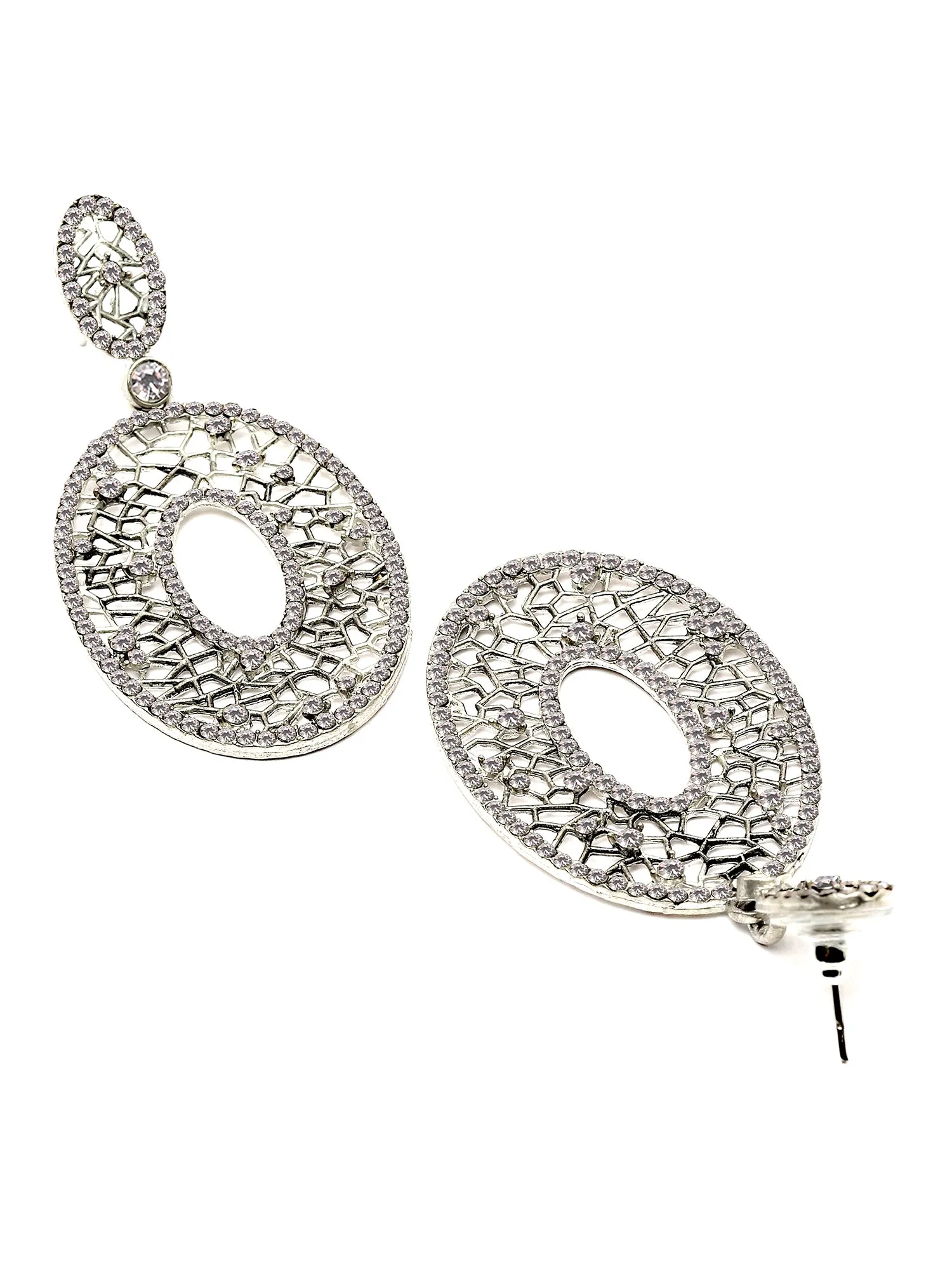 Karatcart Oxidised Silver Stone Studded Drop Earring for Women