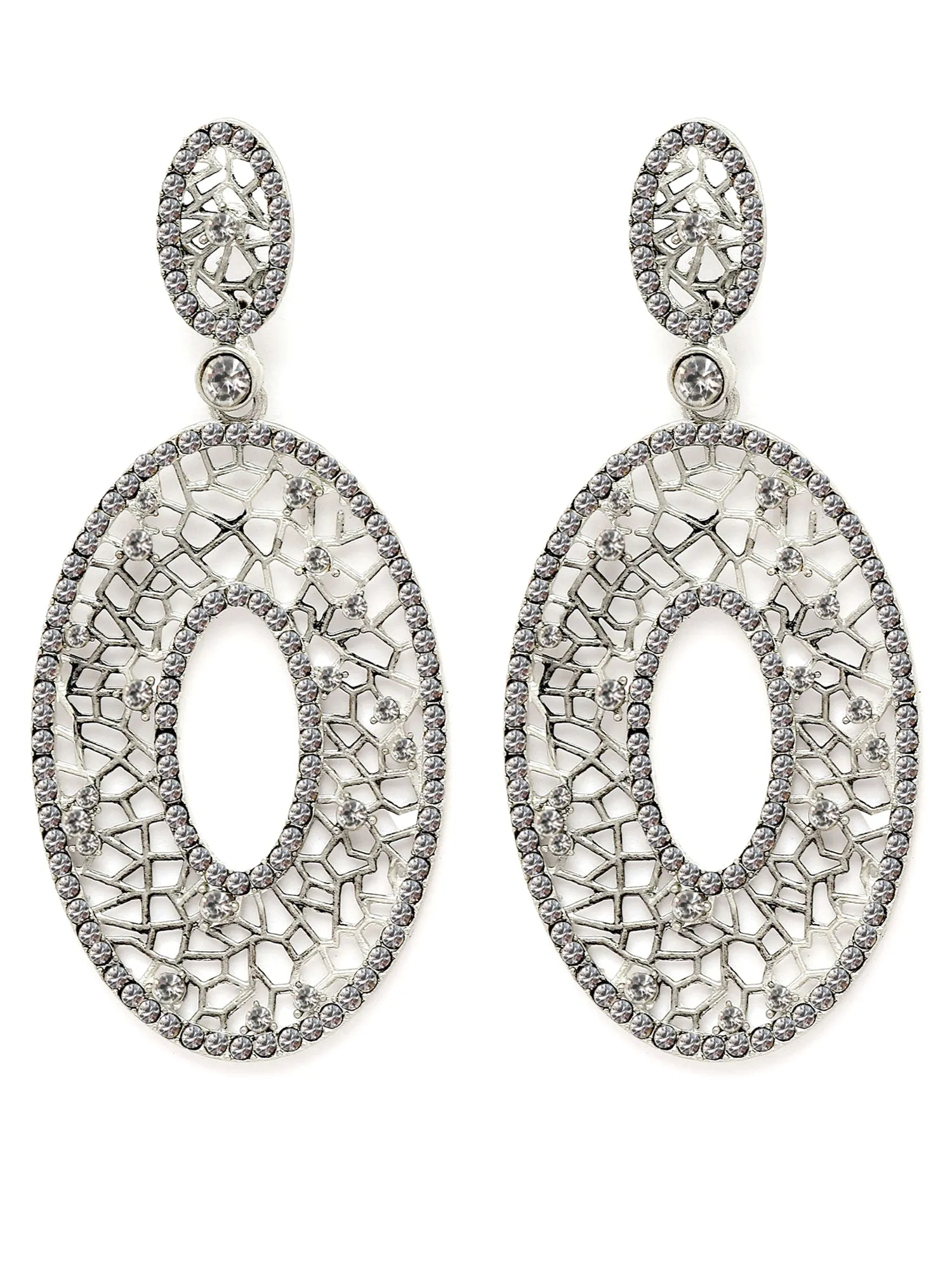 Karatcart Oxidised Silver Stone Studded Drop Earring for Women