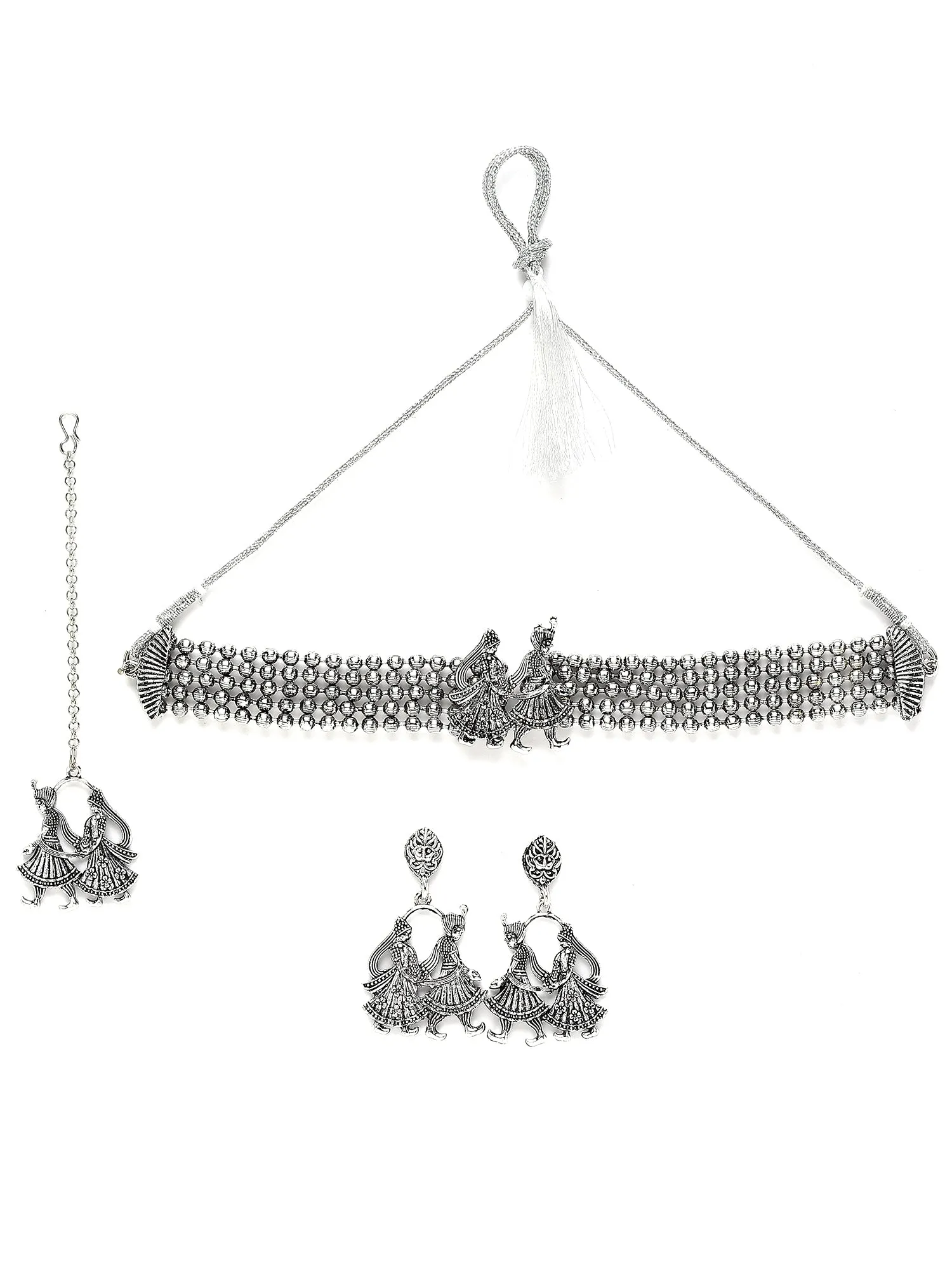 Karatcart Oxidised Silver Tribal Dulha-Dulhan Design Jewellery Set for Women