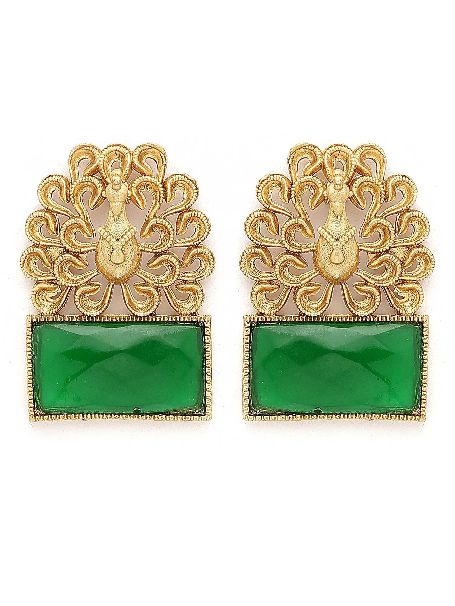 Karatcart Peacock Design Gold Plated Green Stone Stud Earrings for Women
