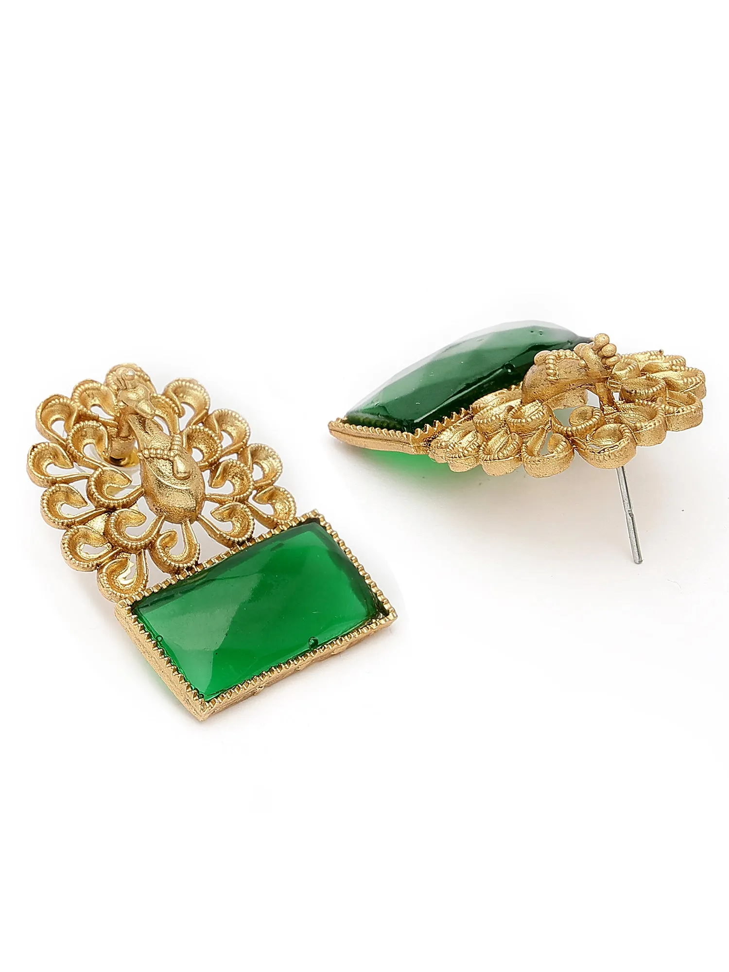 Karatcart Peacock Design Gold Plated Green Stone Stud Earrings for Women