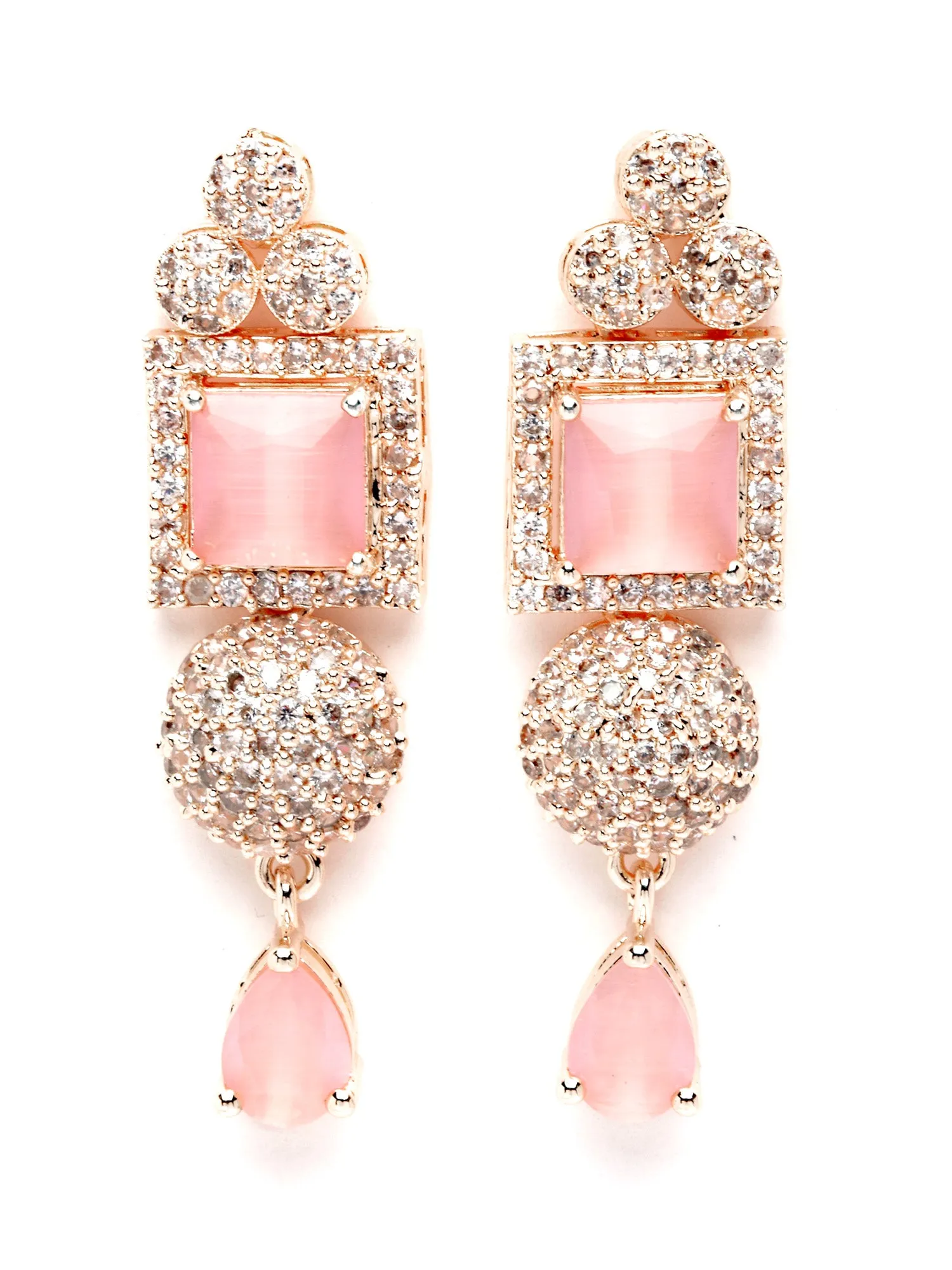 Karatcart Pink American Diamond Studded Rose Gold Plated Necklace Set for Women