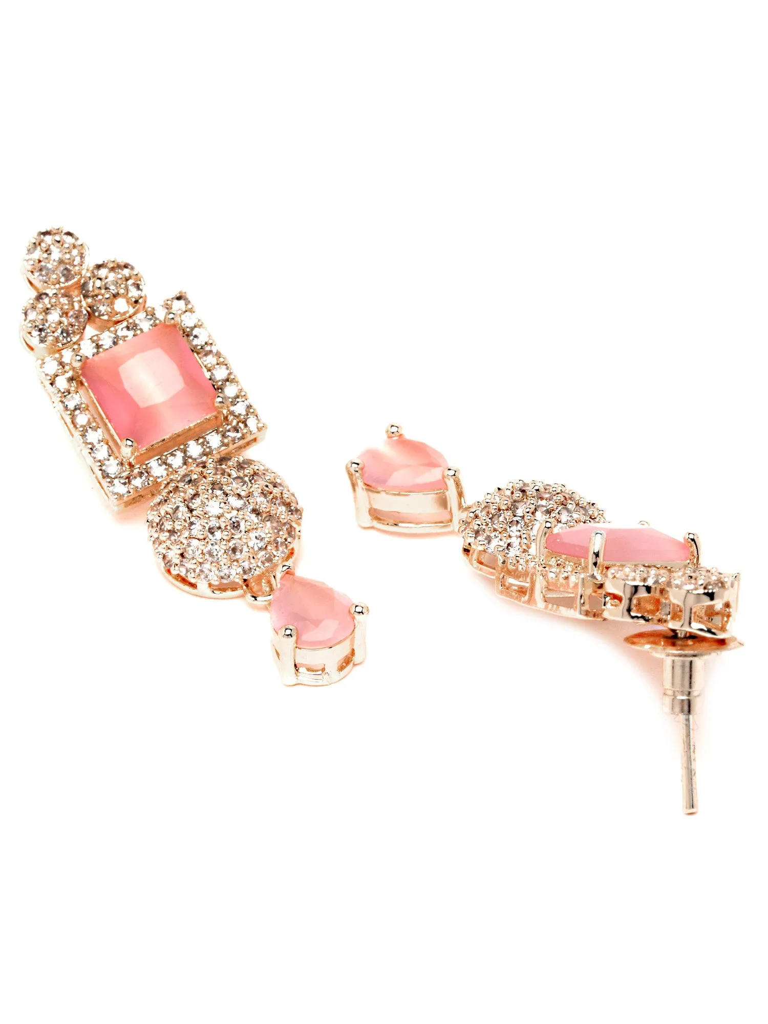Karatcart Pink American Diamond Studded Rose Gold Plated Necklace Set for Women