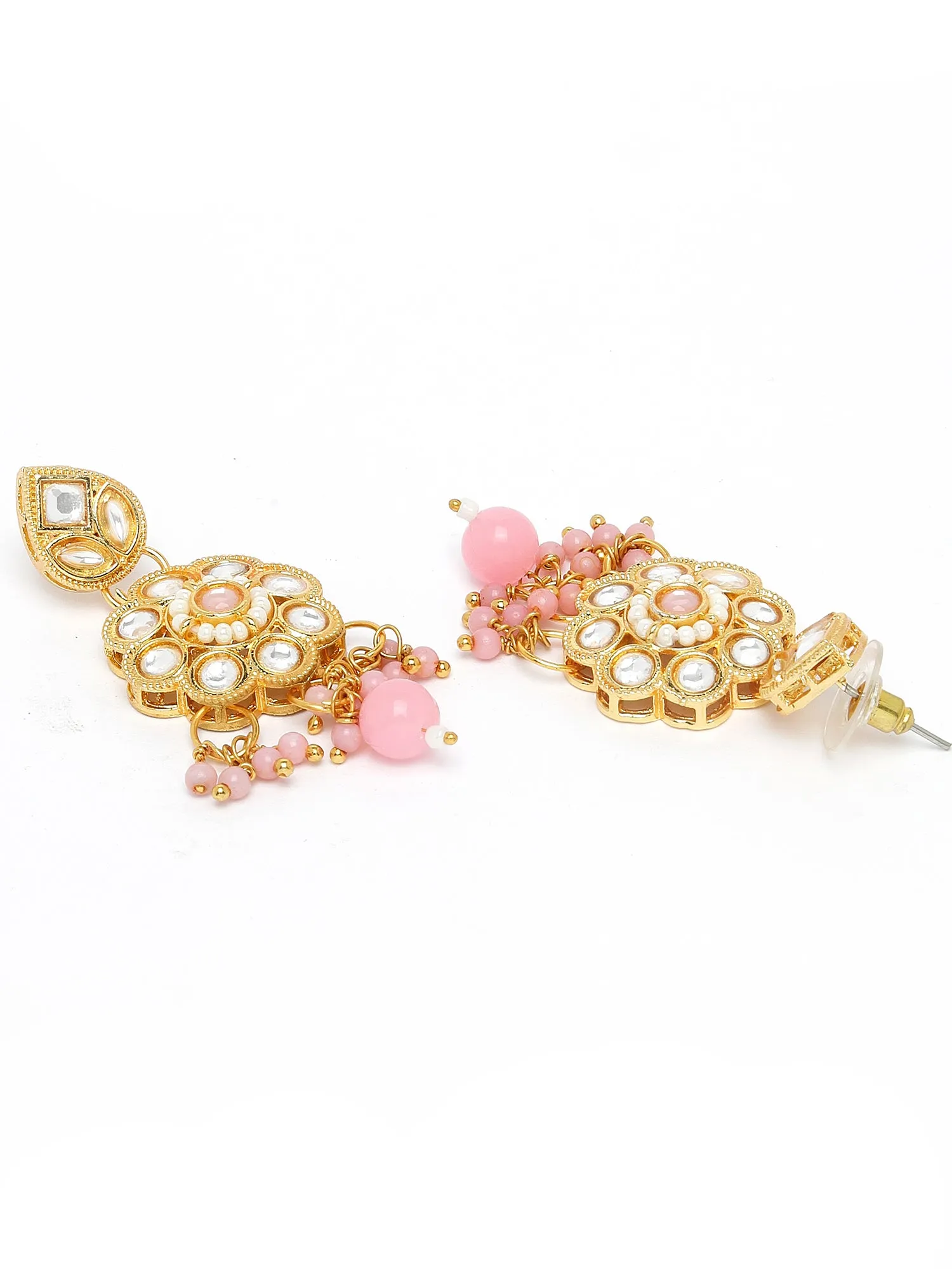 Karatcart Pink Beads Floral Design Kundan Choker Necklace Set for Women