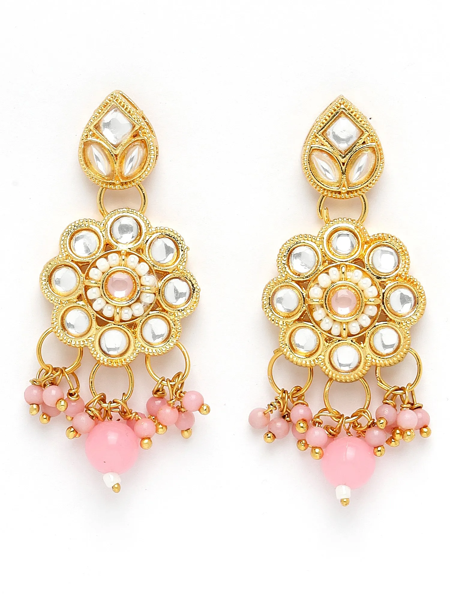 Karatcart Pink Beads Floral Design Kundan Choker Necklace Set for Women