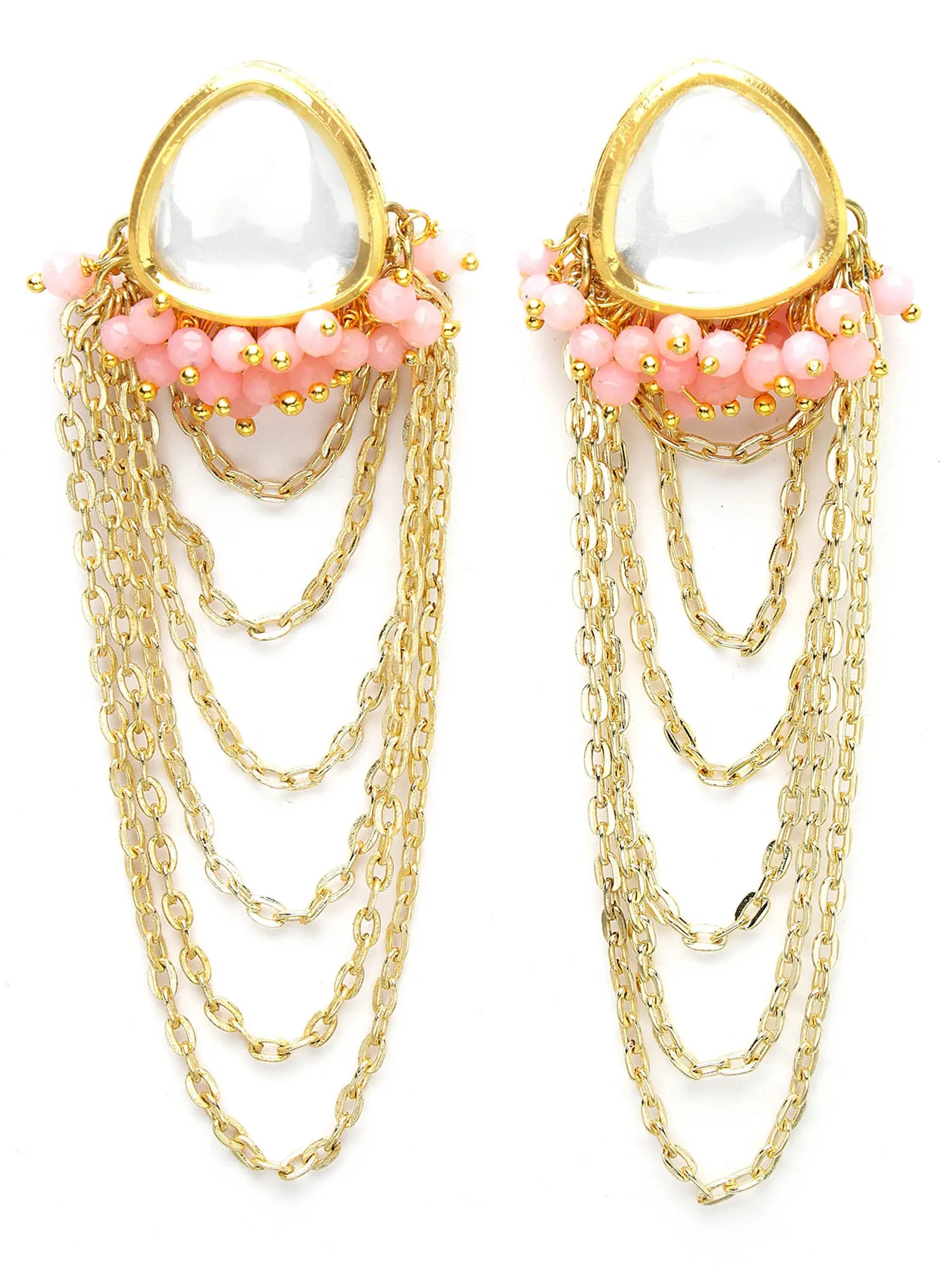 Karatcart Pink Crystal Polki Kundan Chain Drop Earrings for Women