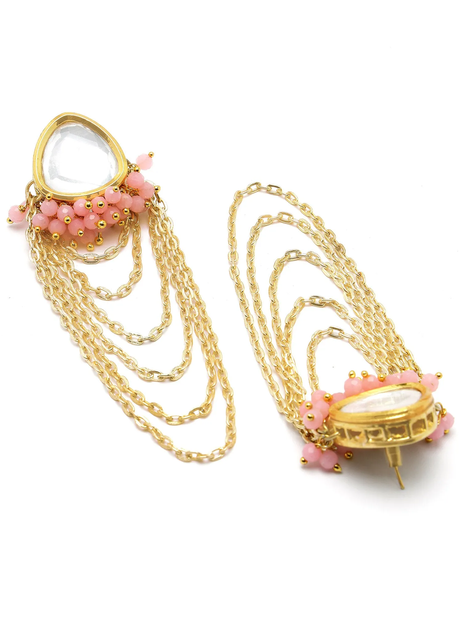 Karatcart Pink Crystal Polki Kundan Chain Drop Earrings for Women