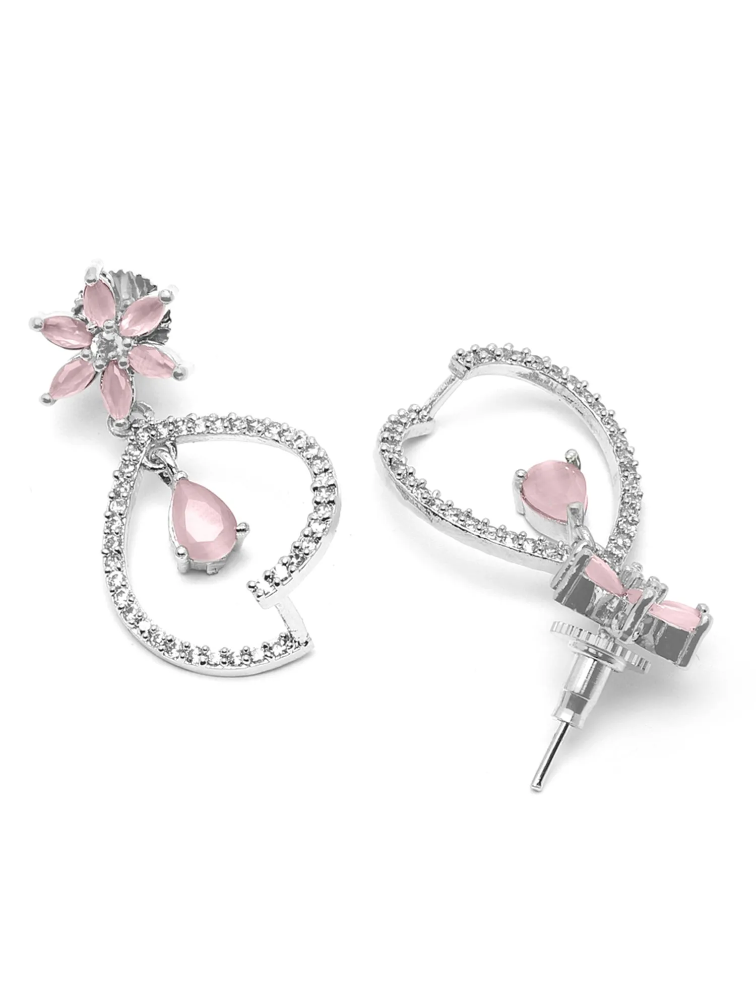 Karatcart Pink Cubic Zirconia Studded Drop Earrings for Women