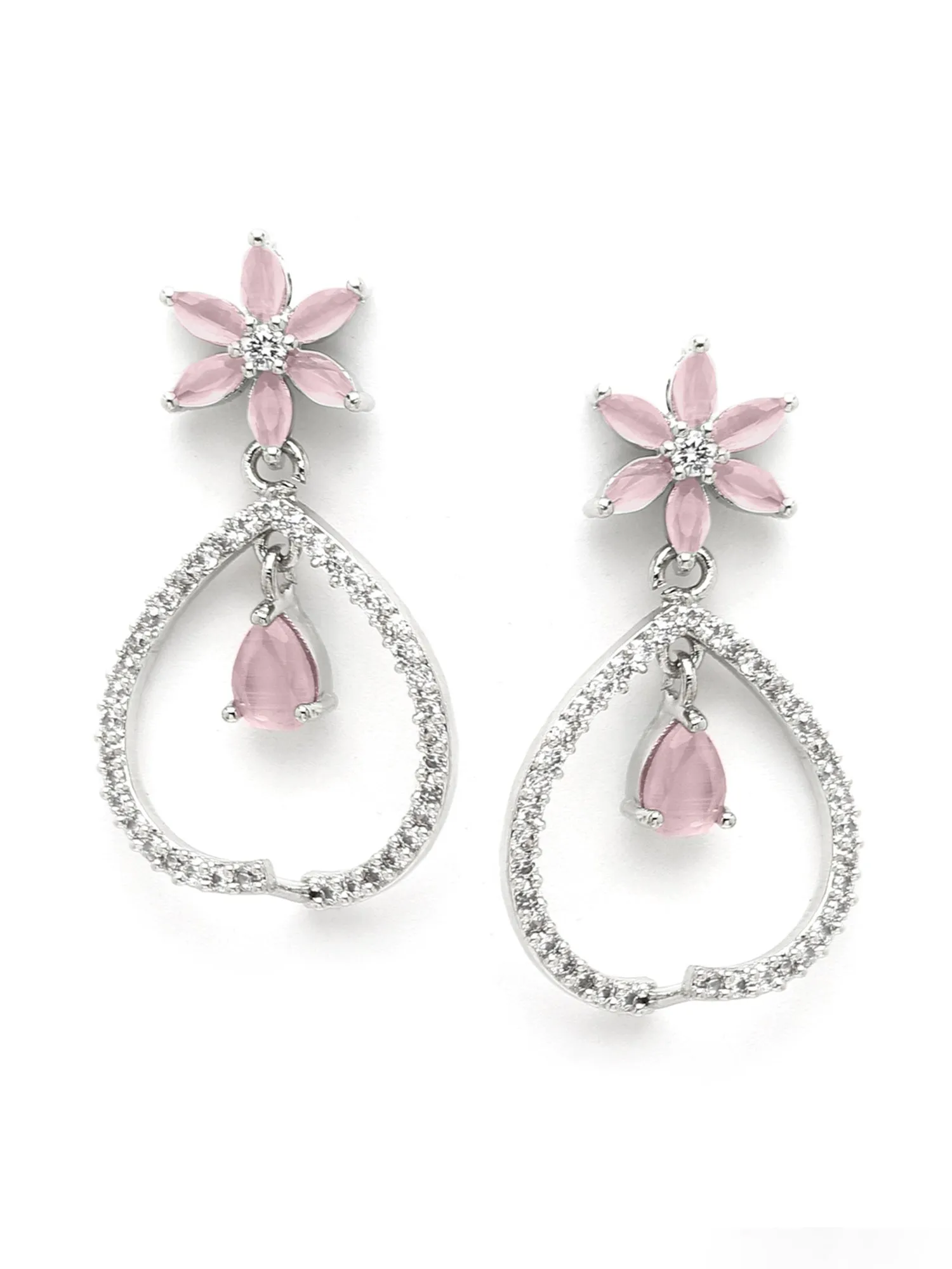 Karatcart Pink Cubic Zirconia Studded Drop Earrings for Women