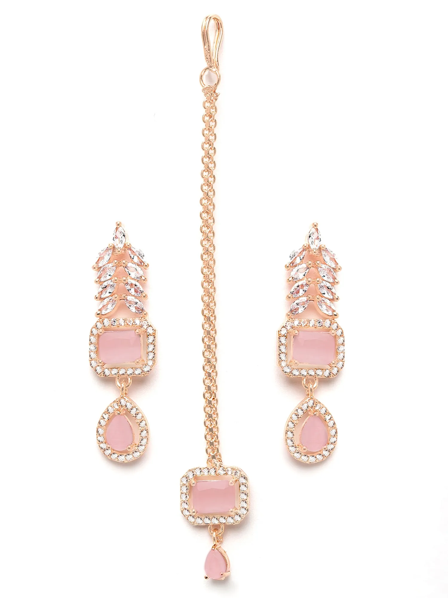 Karatcart Pink Cubic Zirconia Studded Rose-Gold Plated Necklace Set for Women
