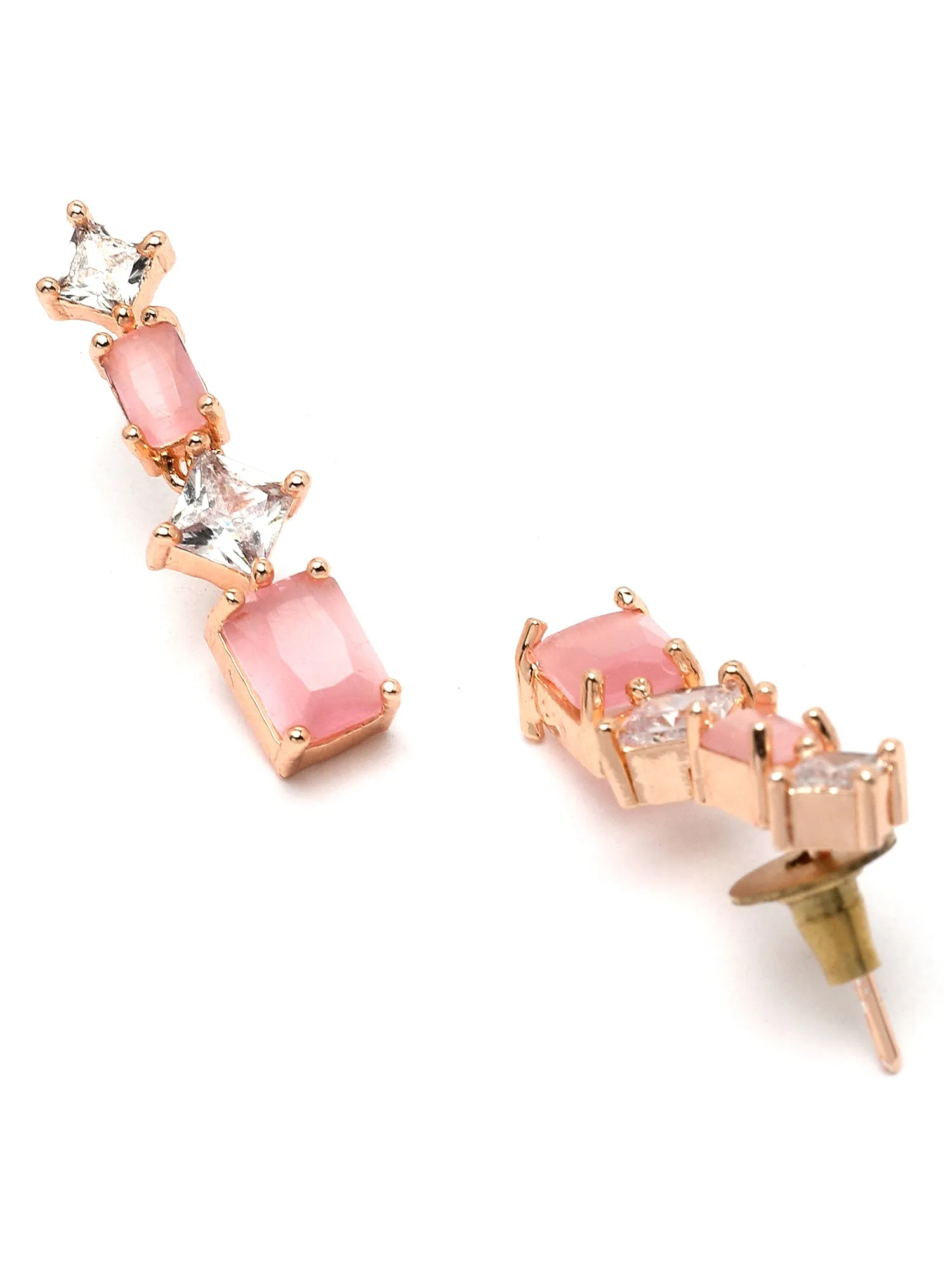 Karatcart Pink Cubic Zirconia Studded Rose Gold Plated Necklace Set for Women