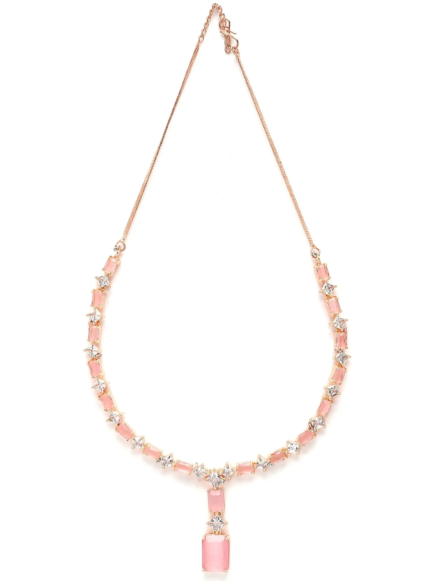 Karatcart Pink Cubic Zirconia Studded Rose Gold Plated Necklace Set for Women