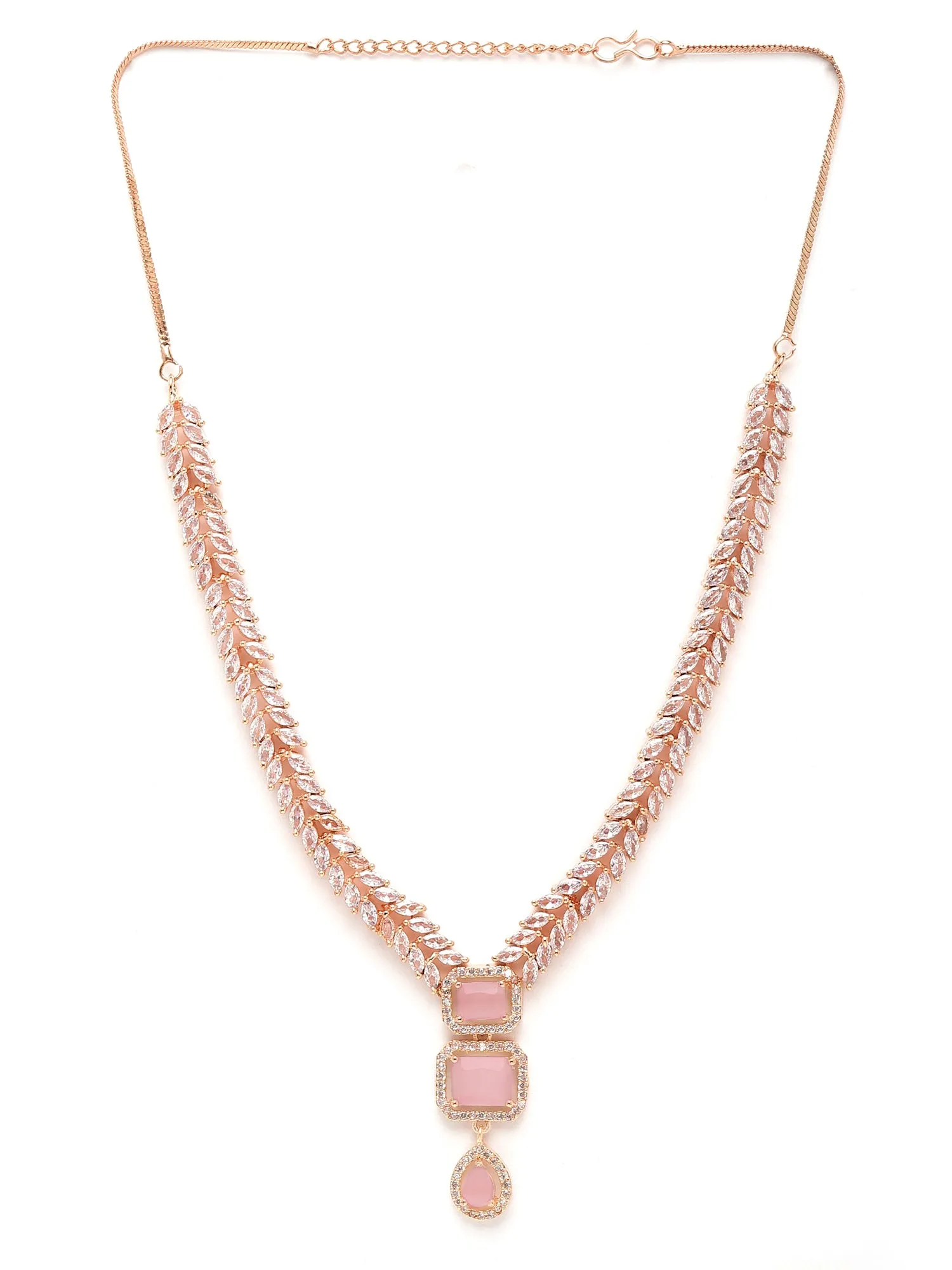 Karatcart Pink Cubic Zirconia Studded Rose-Gold Plated Necklace Set for Women
