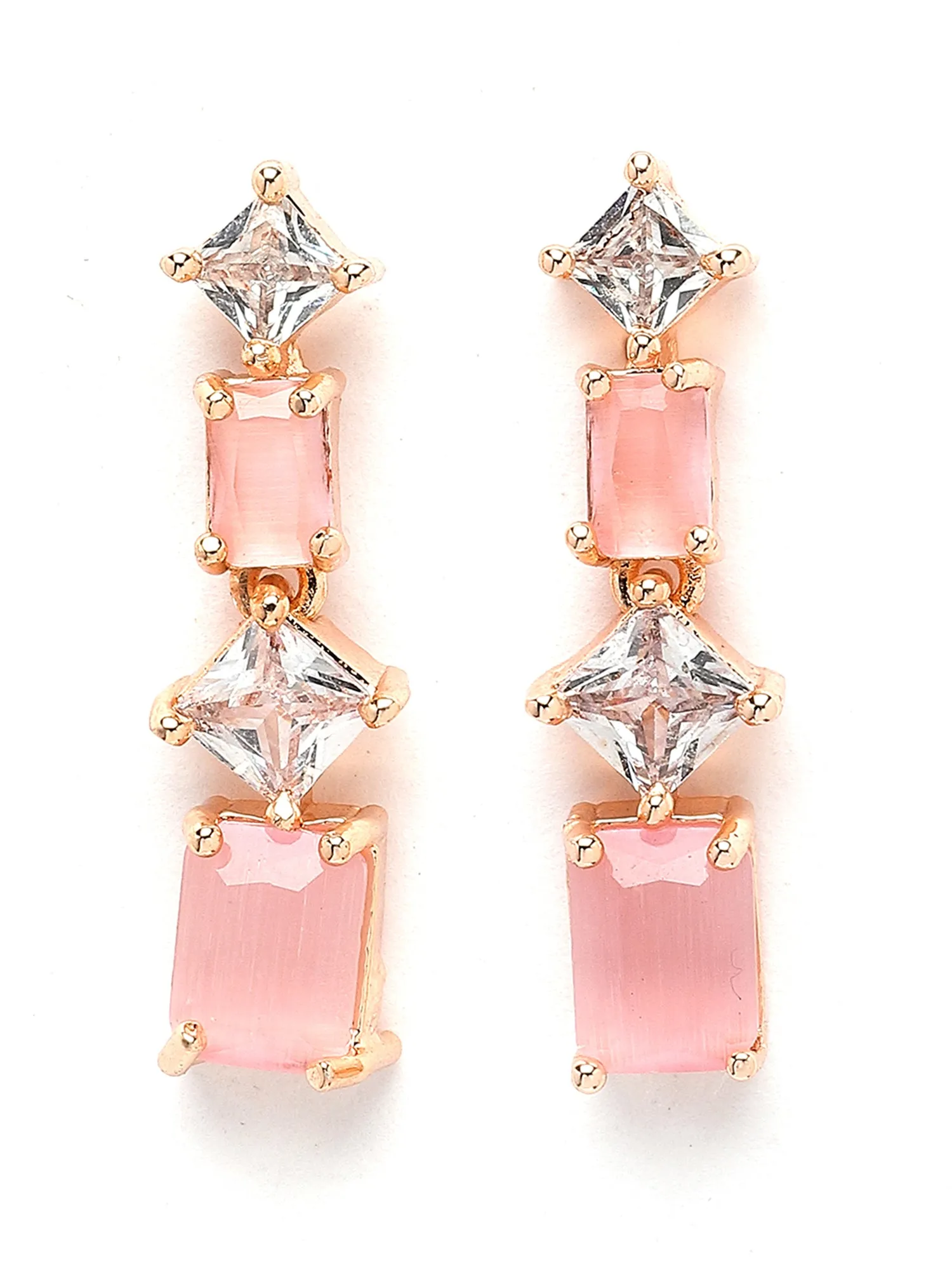 Karatcart Pink Cubic Zirconia Studded Rose Gold Plated Necklace Set for Women