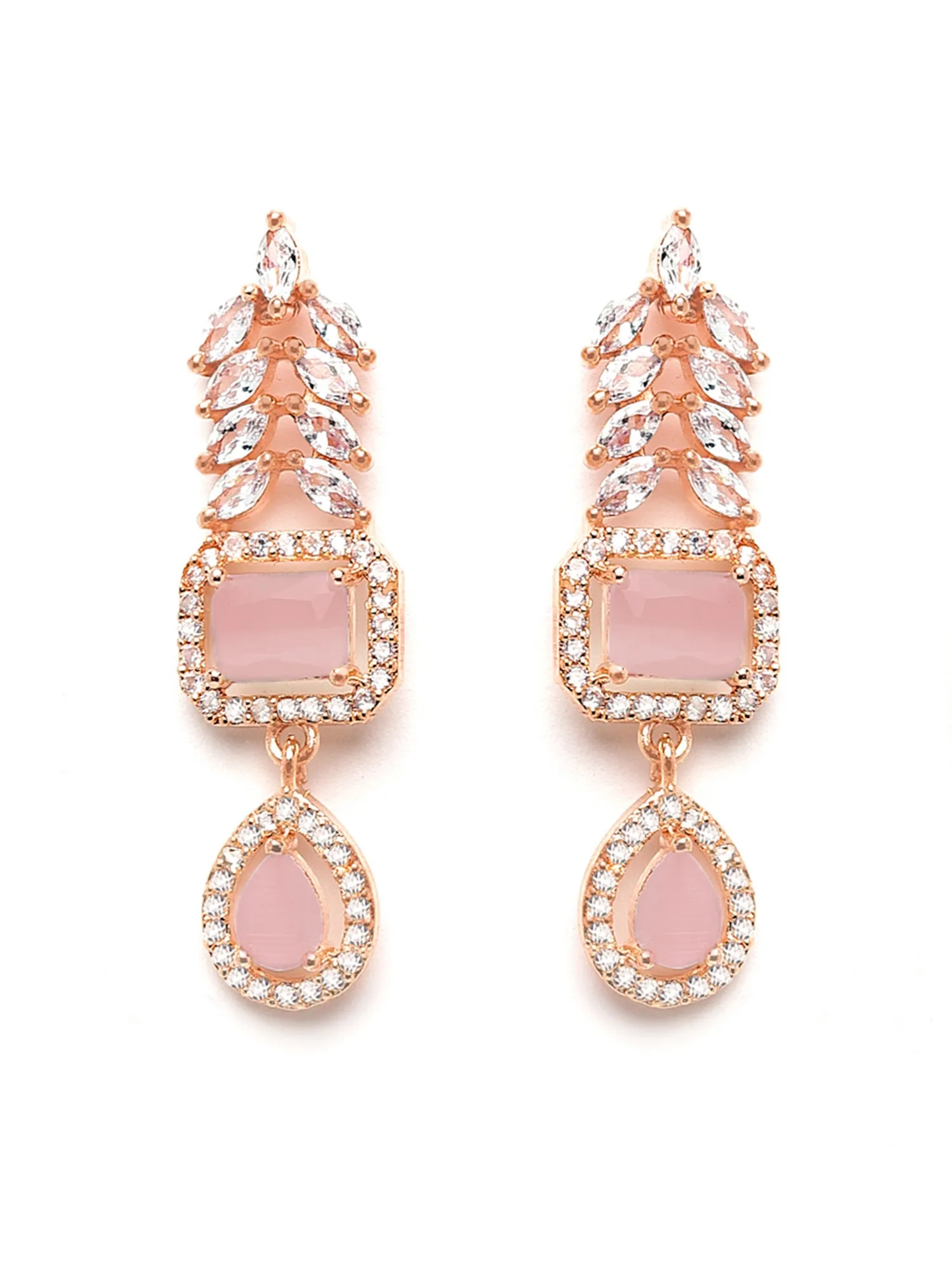 Karatcart Pink Cubic Zirconia Studded Rose-Gold Plated Necklace Set for Women