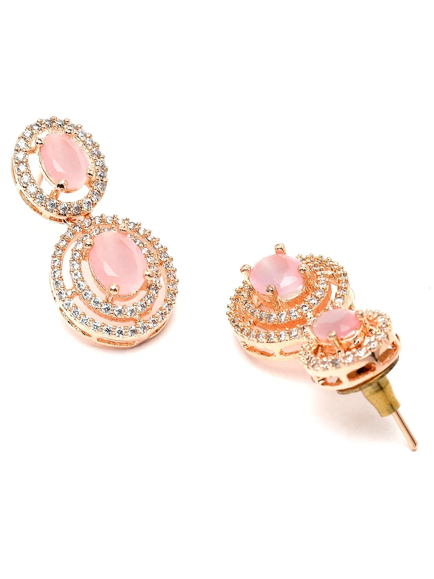 Karatcart Pink CZ Studded Rose Gold Plated Necklace Set for Women