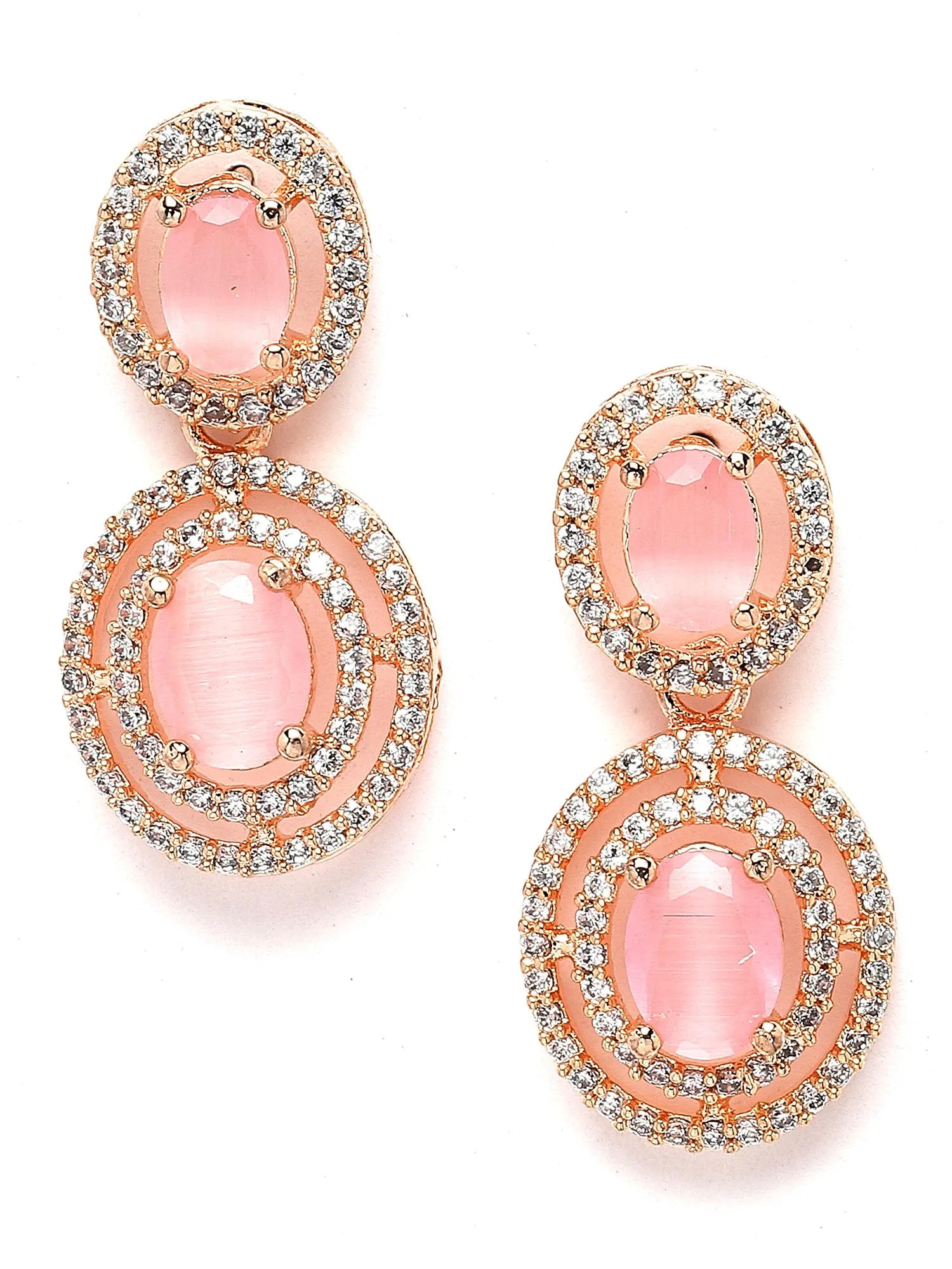 Karatcart Pink CZ Studded Rose Gold Plated Necklace Set for Women