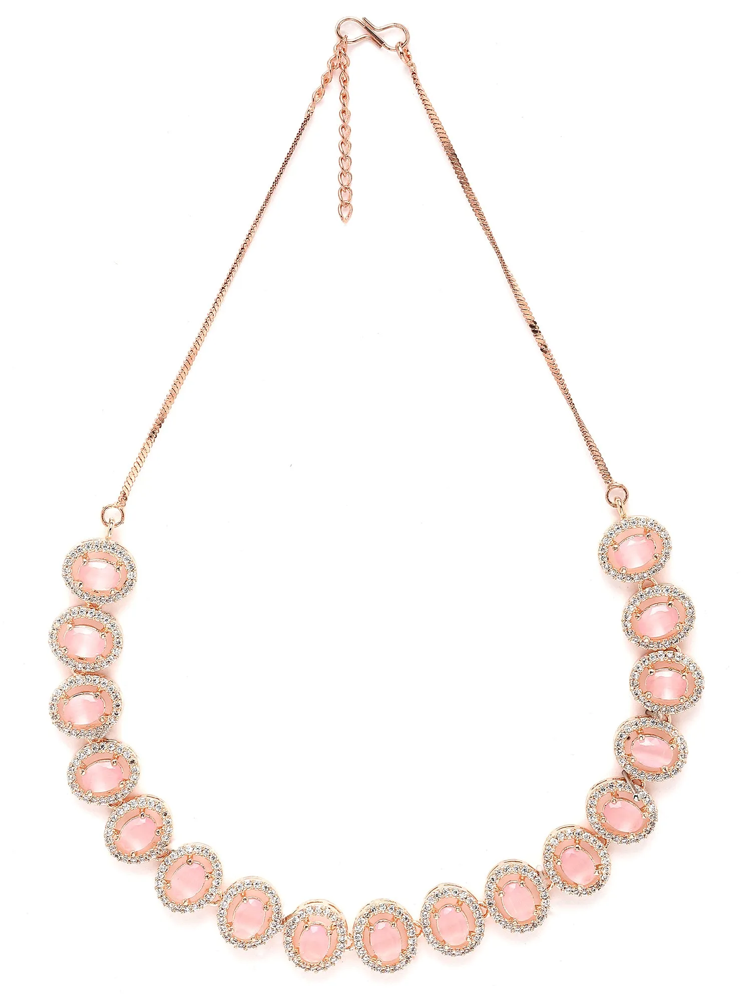 Karatcart Pink CZ Studded Rose Gold Plated Necklace Set for Women