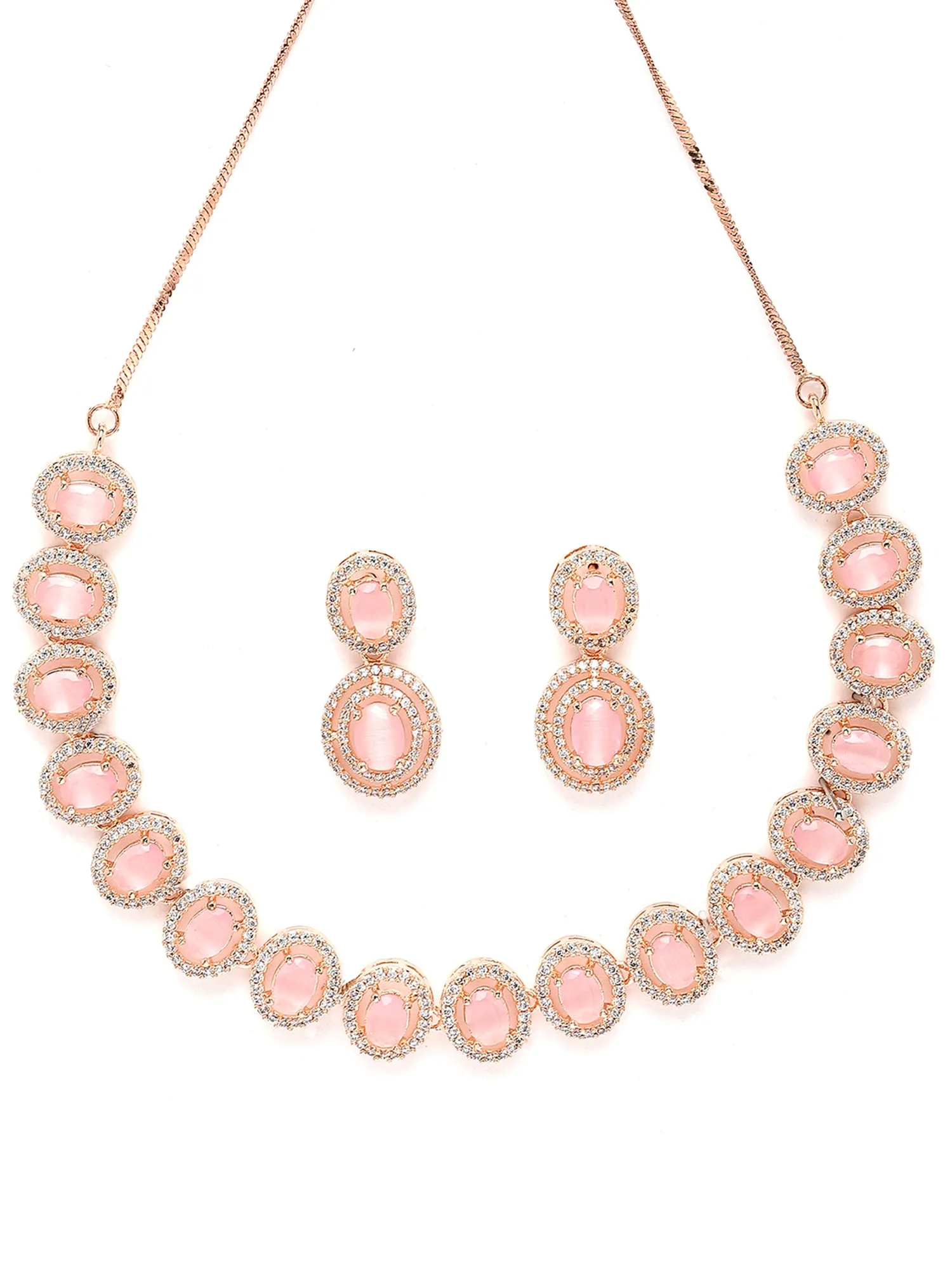 Karatcart Pink CZ Studded Rose Gold Plated Necklace Set for Women
