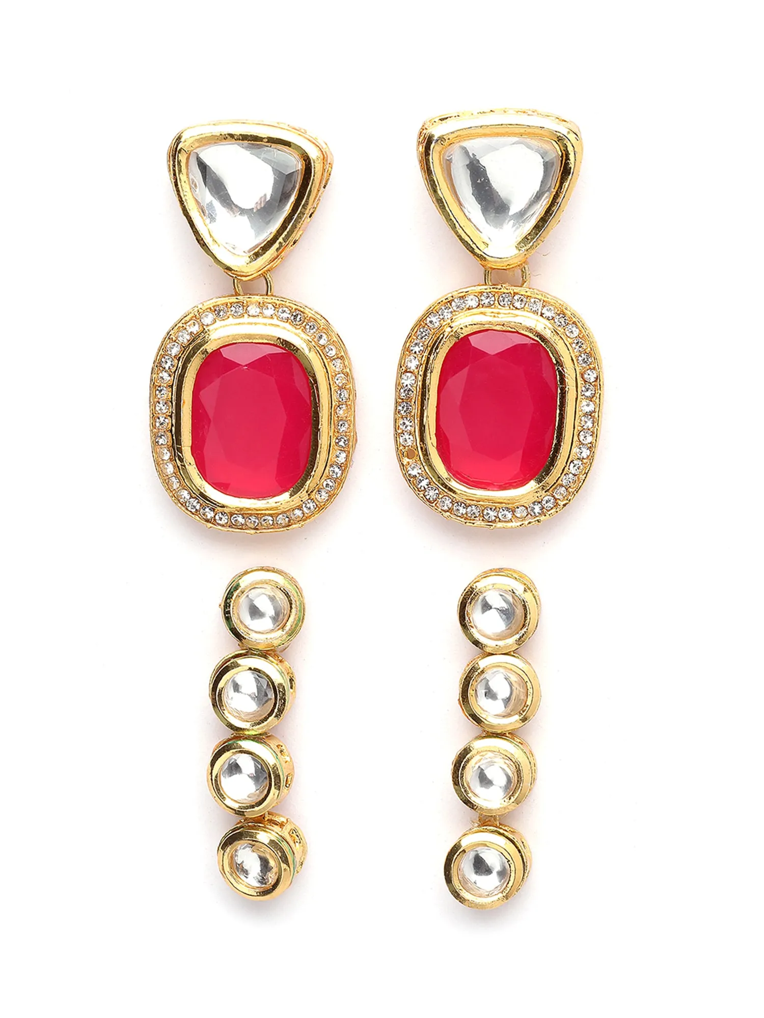 Karatcart Red and Gold Set of 2 Polki Kundan Drop Earrings for Women