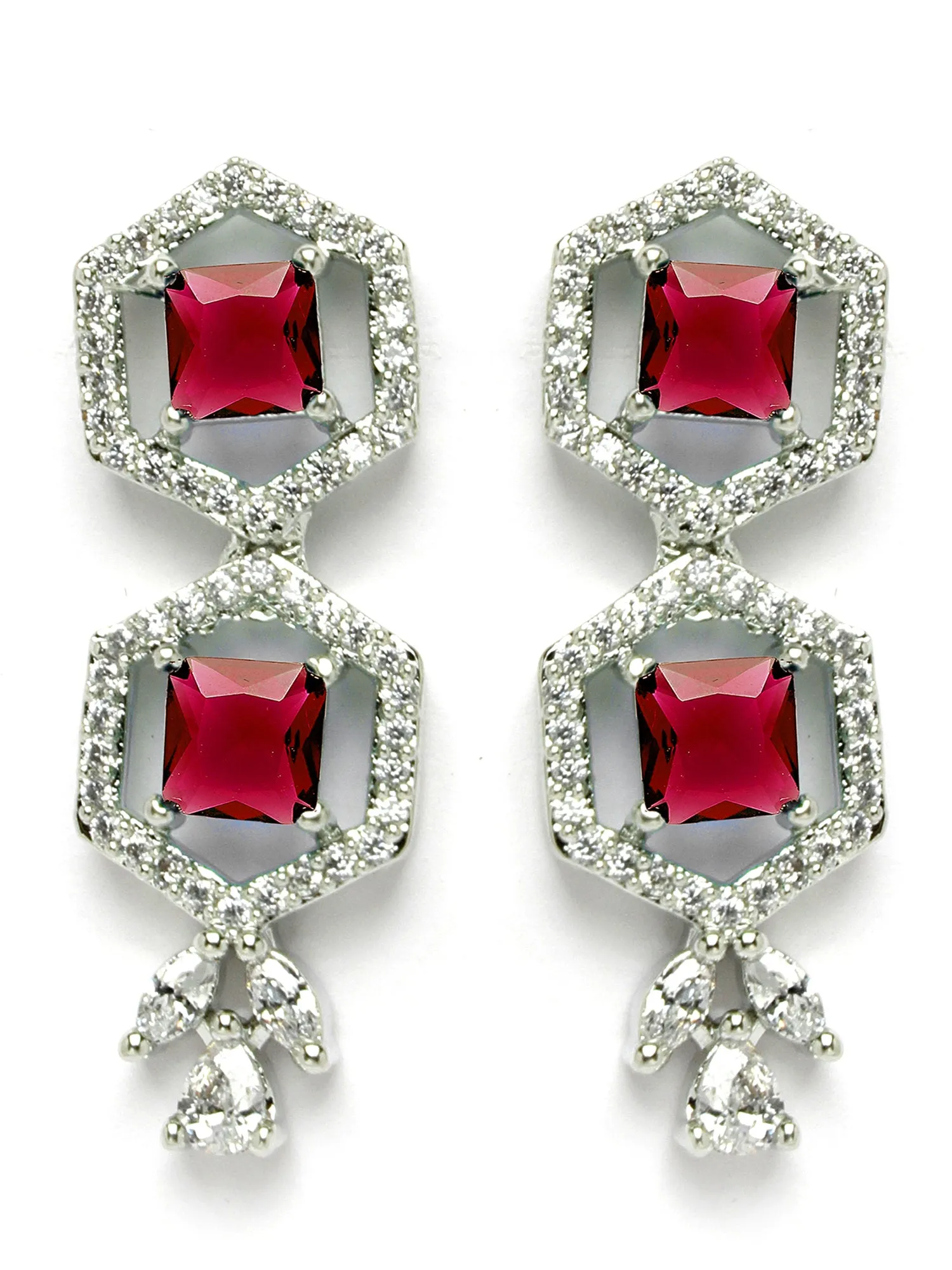 Karatcart Red Cubic Zirconia Studded Light Weight Jewellery Set for Women