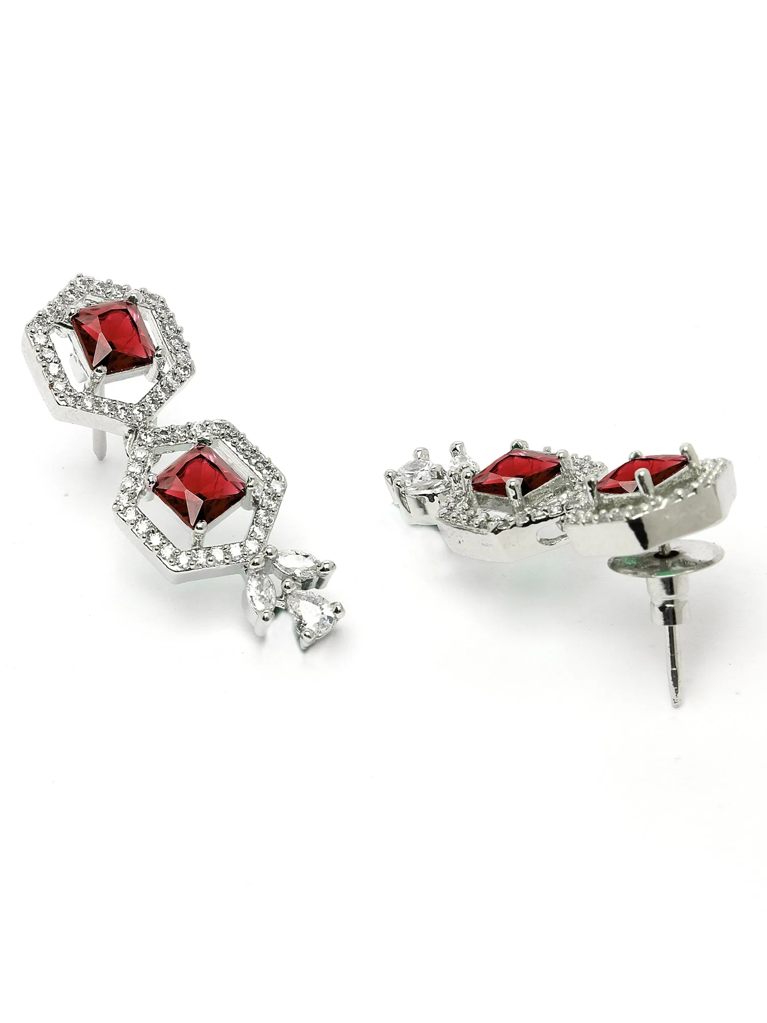 Karatcart Red Cubic Zirconia Studded Light Weight Jewellery Set for Women