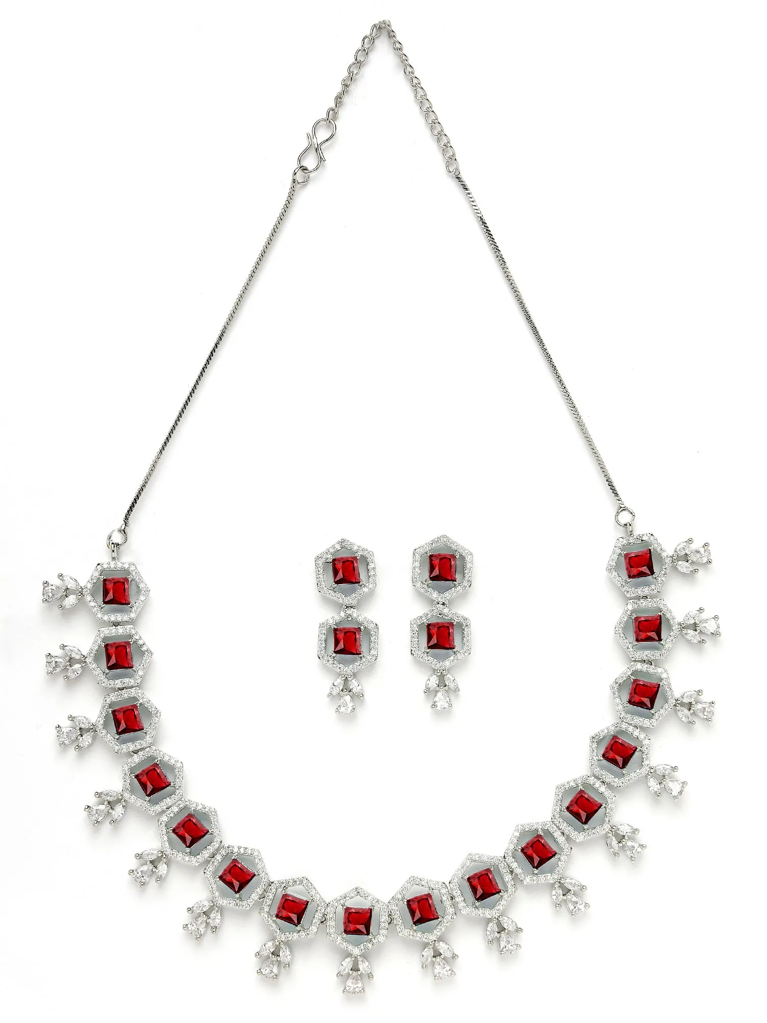 Karatcart Red Cubic Zirconia Studded Light Weight Jewellery Set for Women